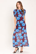 ROYAL BLOOM POWER MESH MIDI DRESS