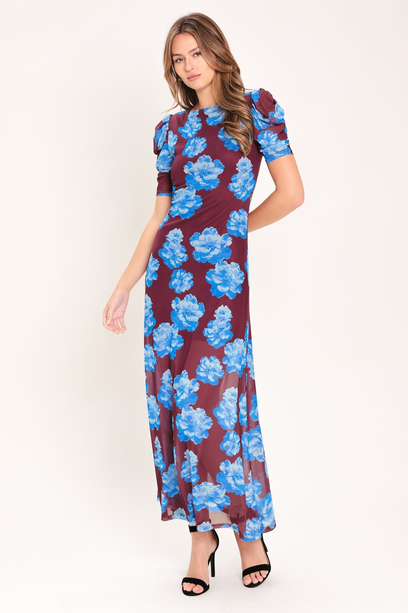 ROYAL BLOOM POWER MESH MIDI DRESS