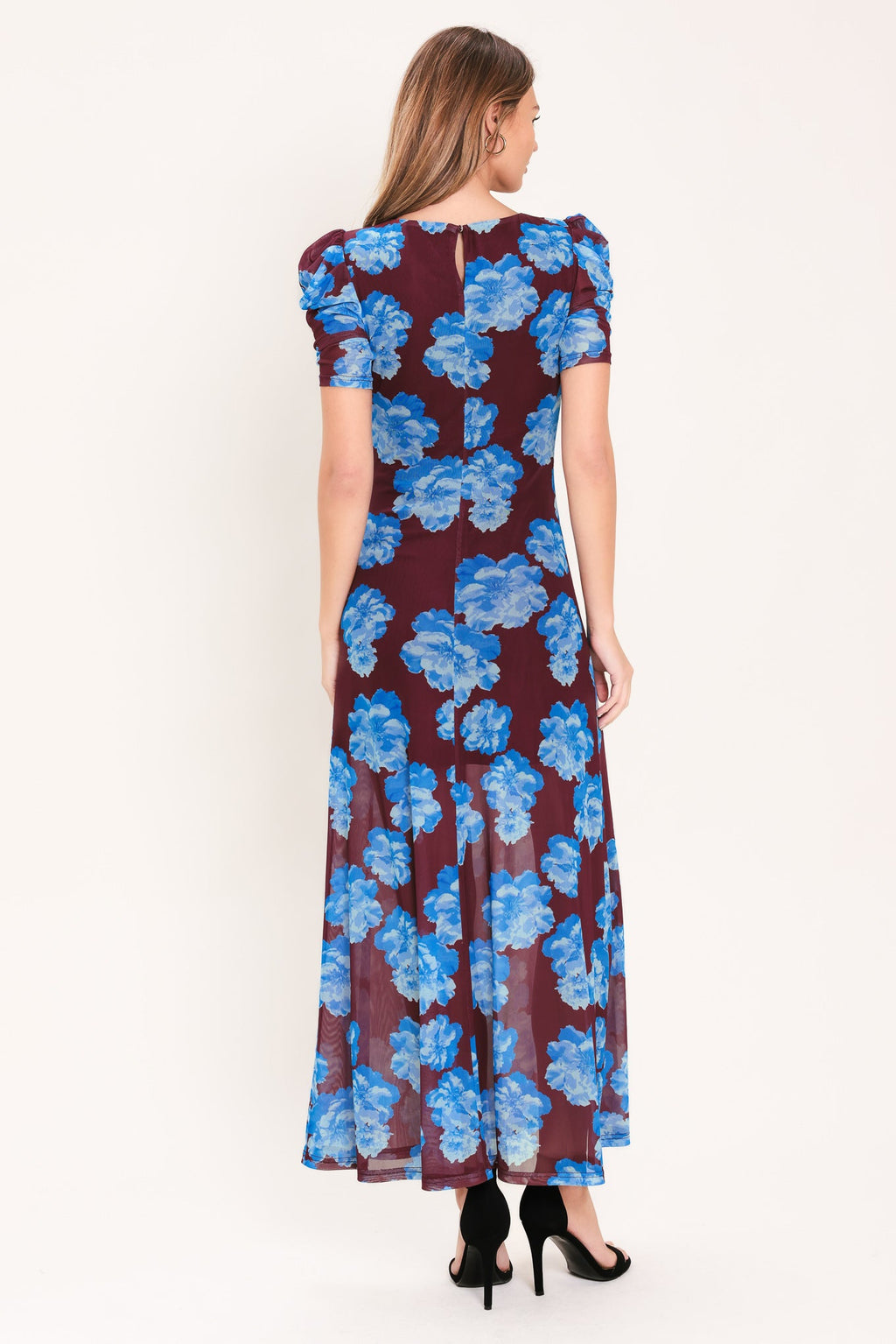 ROYAL BLOOM POWER MESH MIDI DRESS
