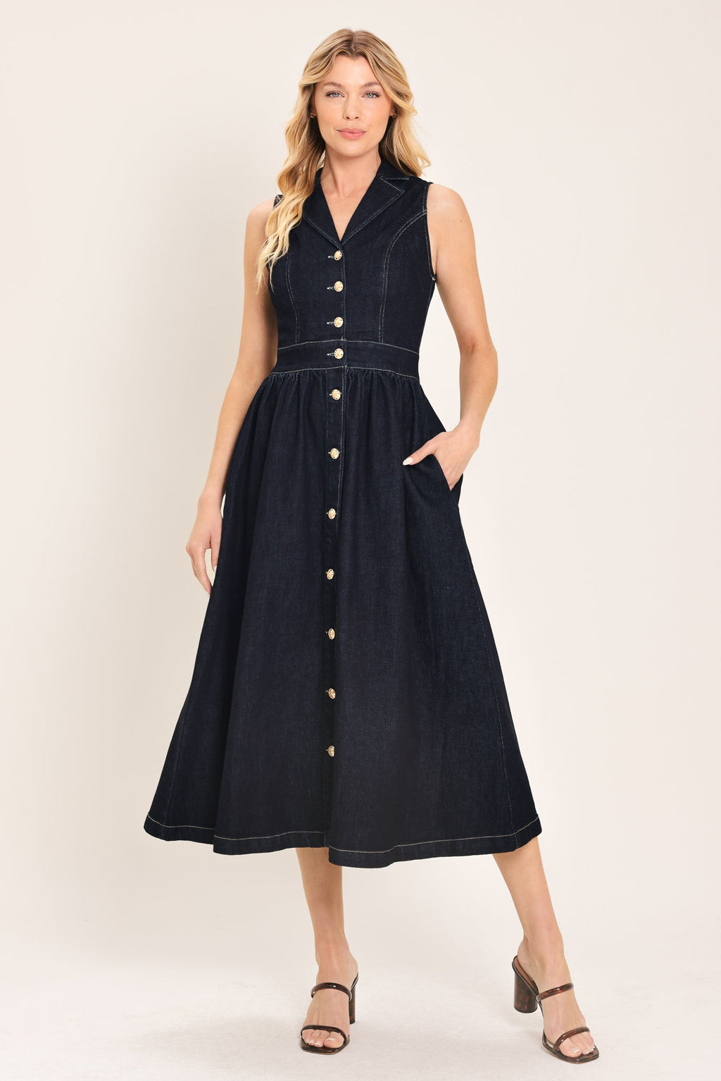 INDIGO CHARM DENIM MIDI DRESS