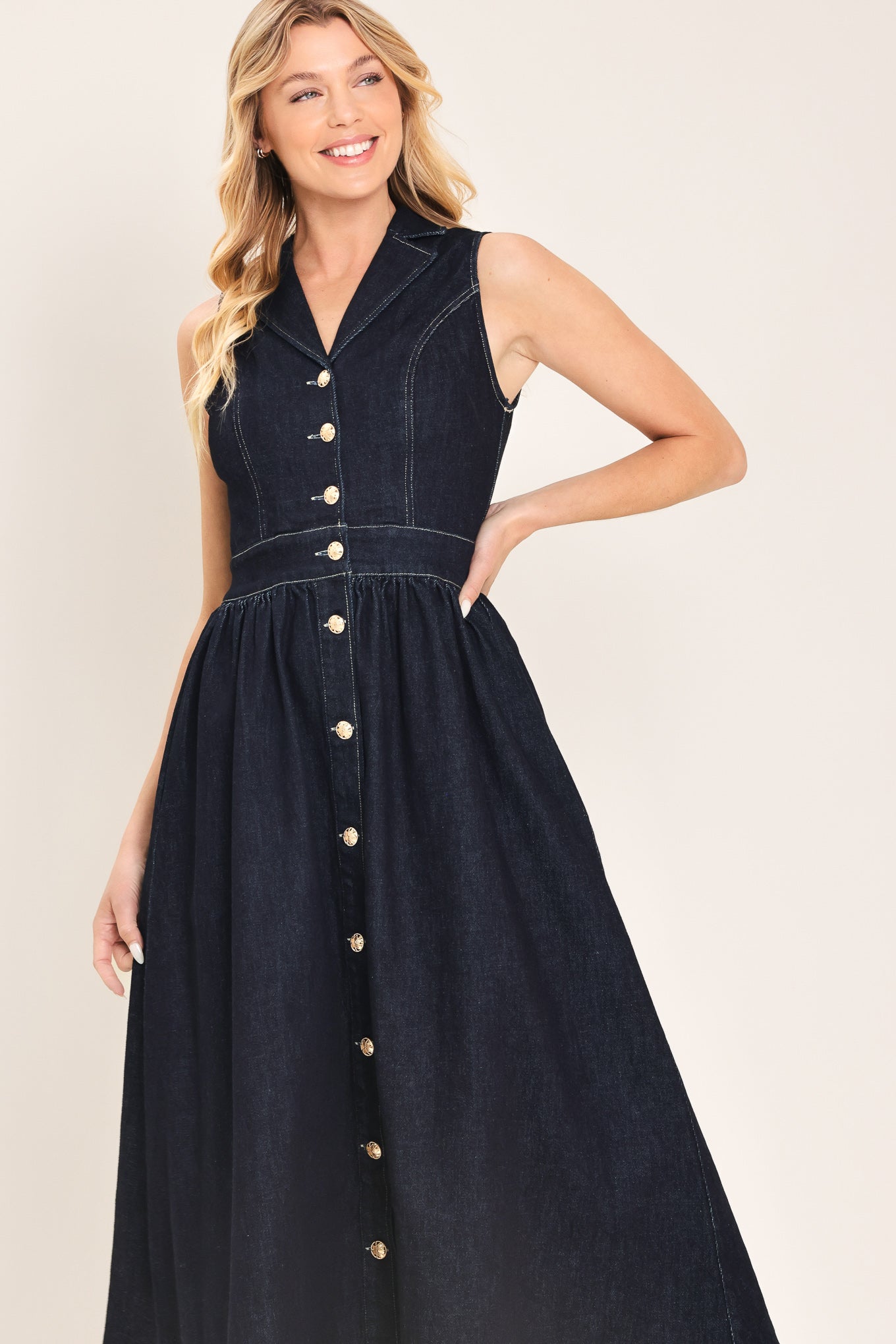 INDIGO CHARM DENIM MIDI DRESS