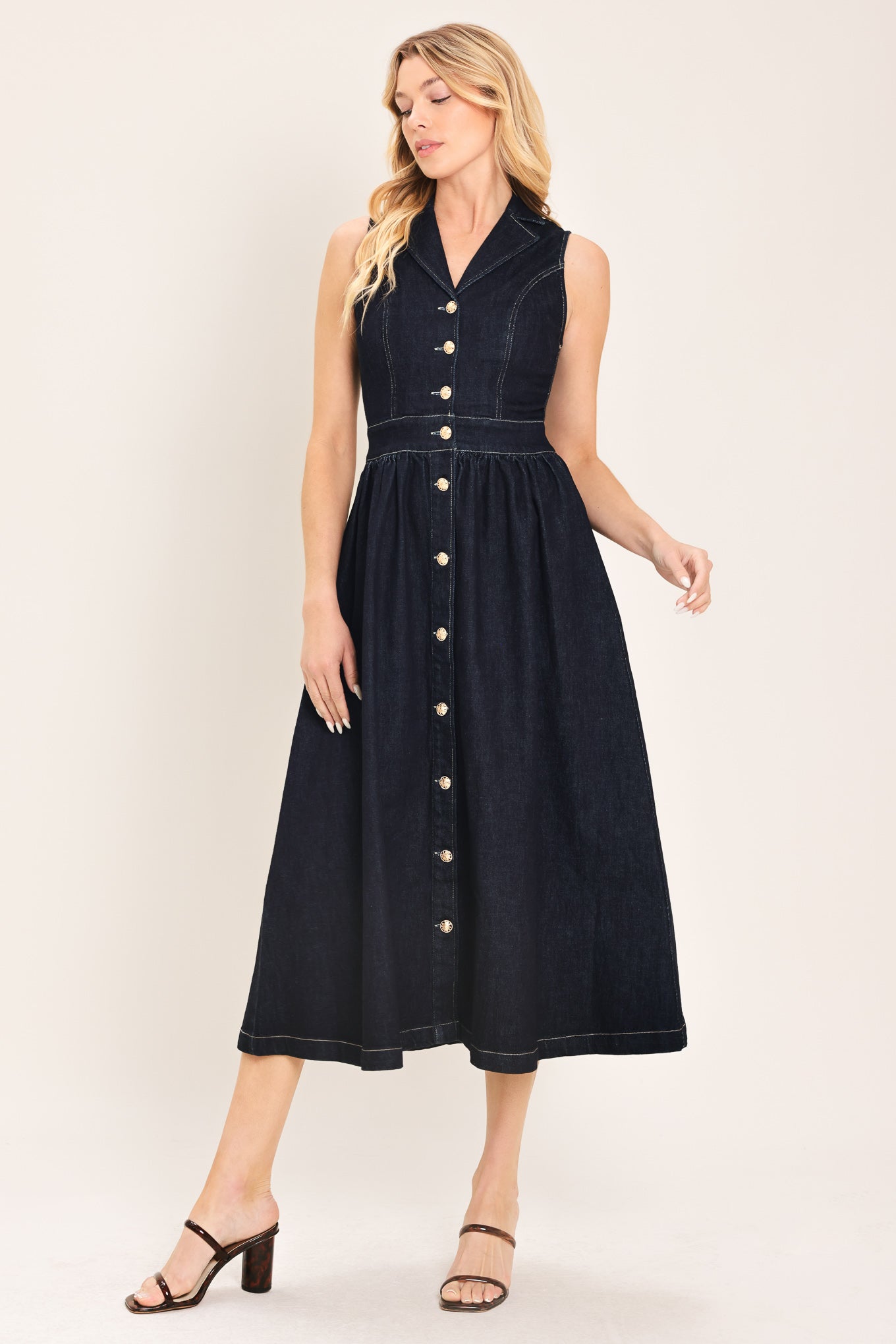 INDIGO CHARM DENIM MIDI DRESS
