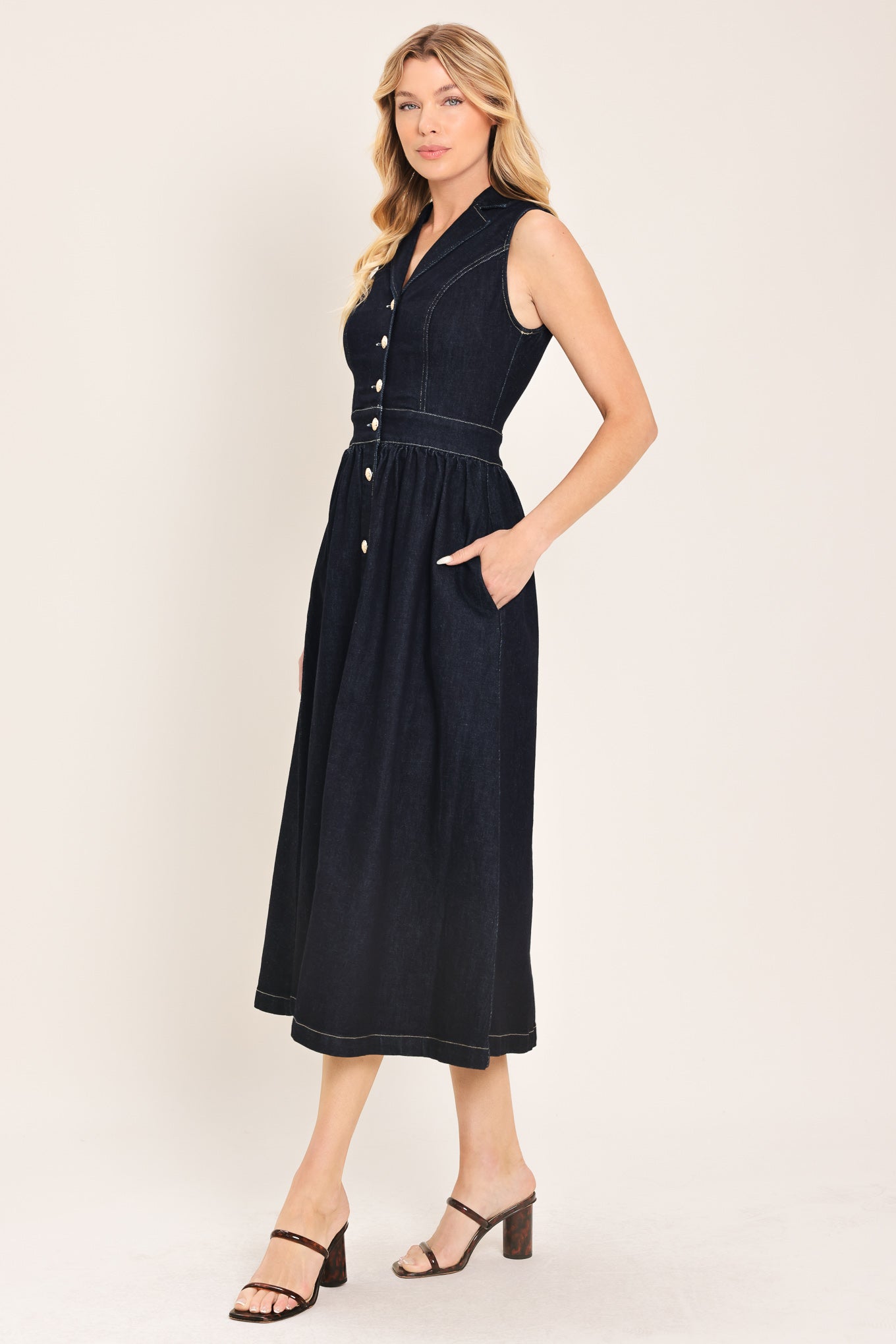INDIGO CHARM DENIM MIDI DRESS