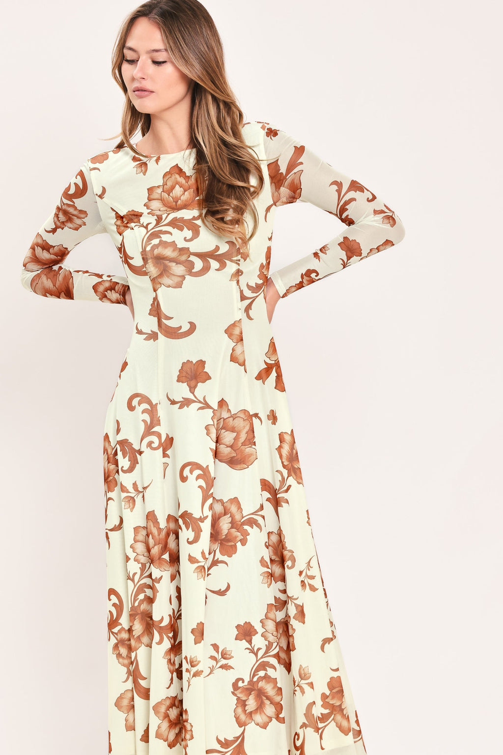 HEIRLOOM FLOWERS POWER MESH MIDI DRESS
