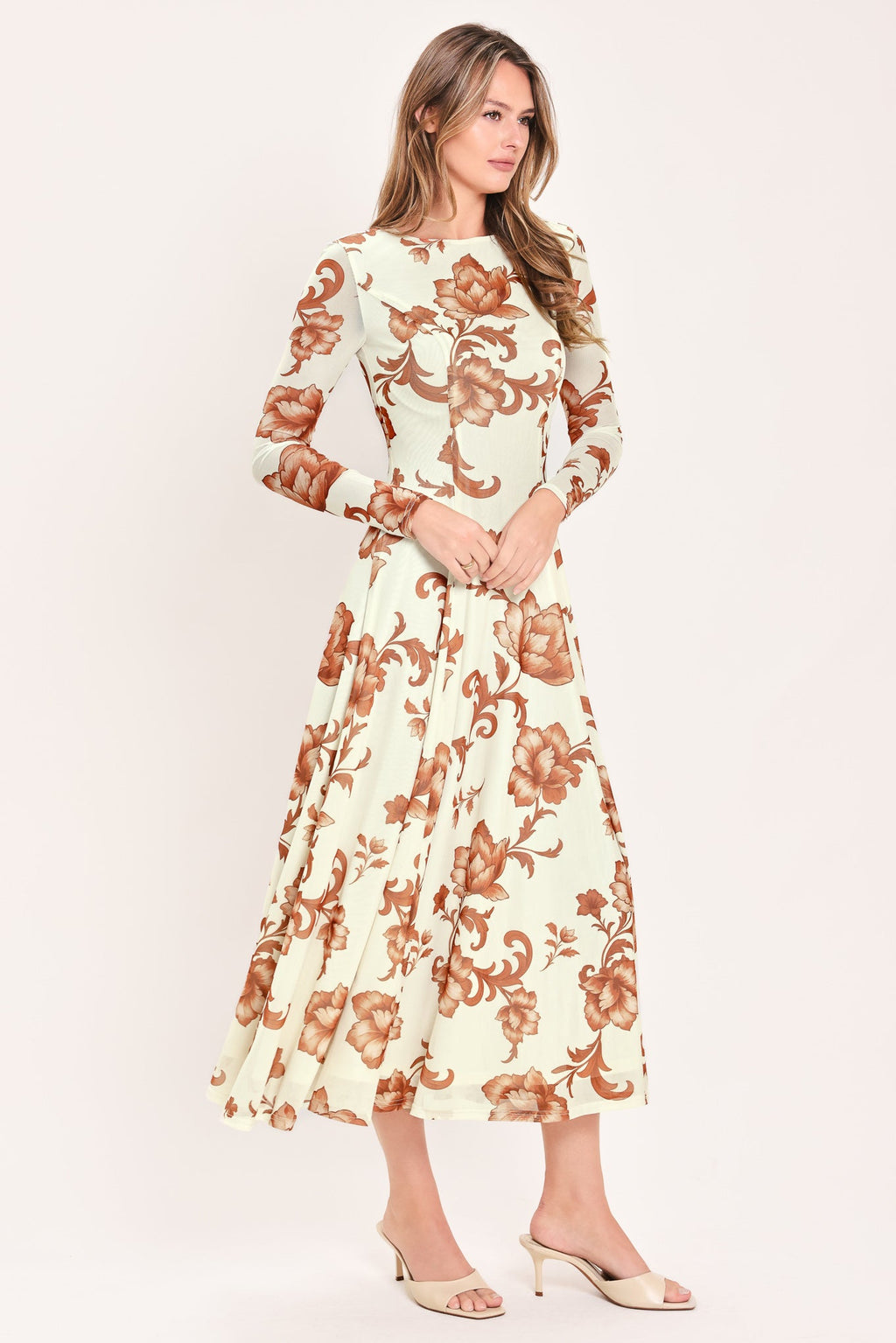 HEIRLOOM FLOWERS POWER MESH MIDI DRESS