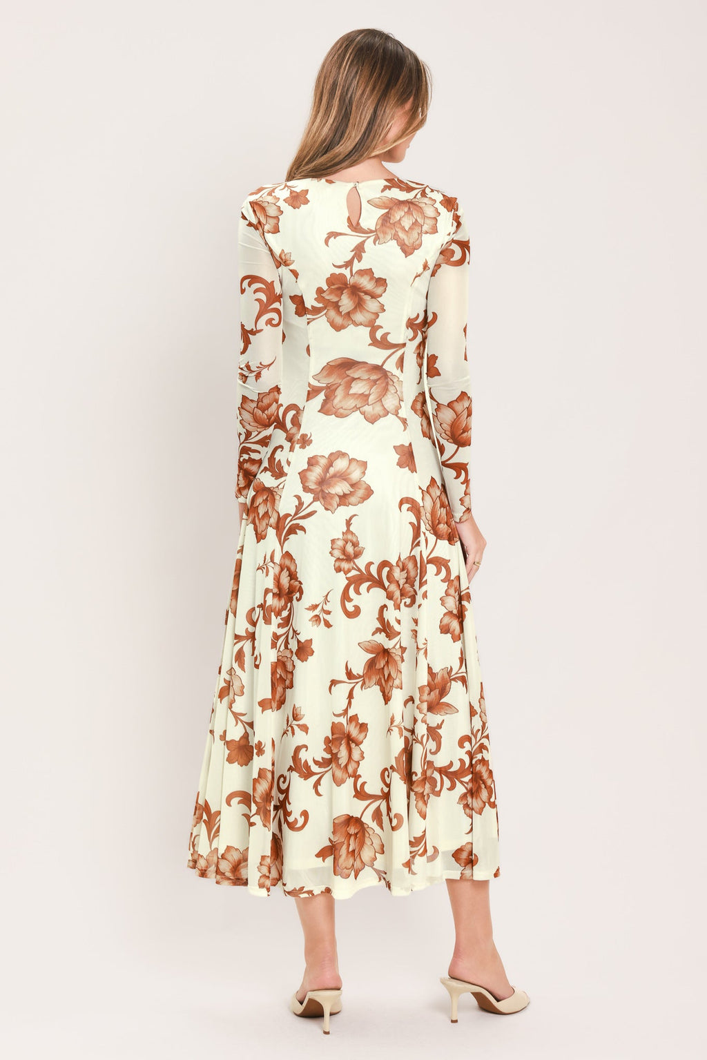 HEIRLOOM FLOWERS POWER MESH MIDI DRESS