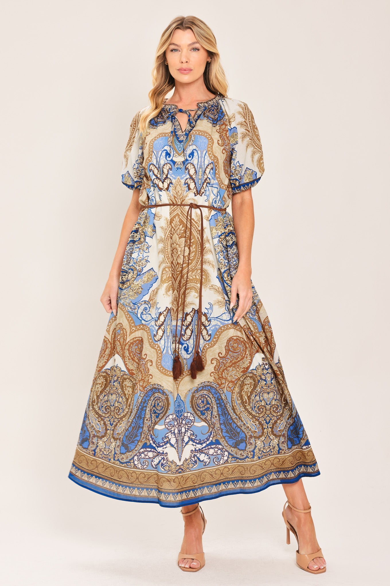 BAROQUE PAISLEY WOVEN MIDI DRESS