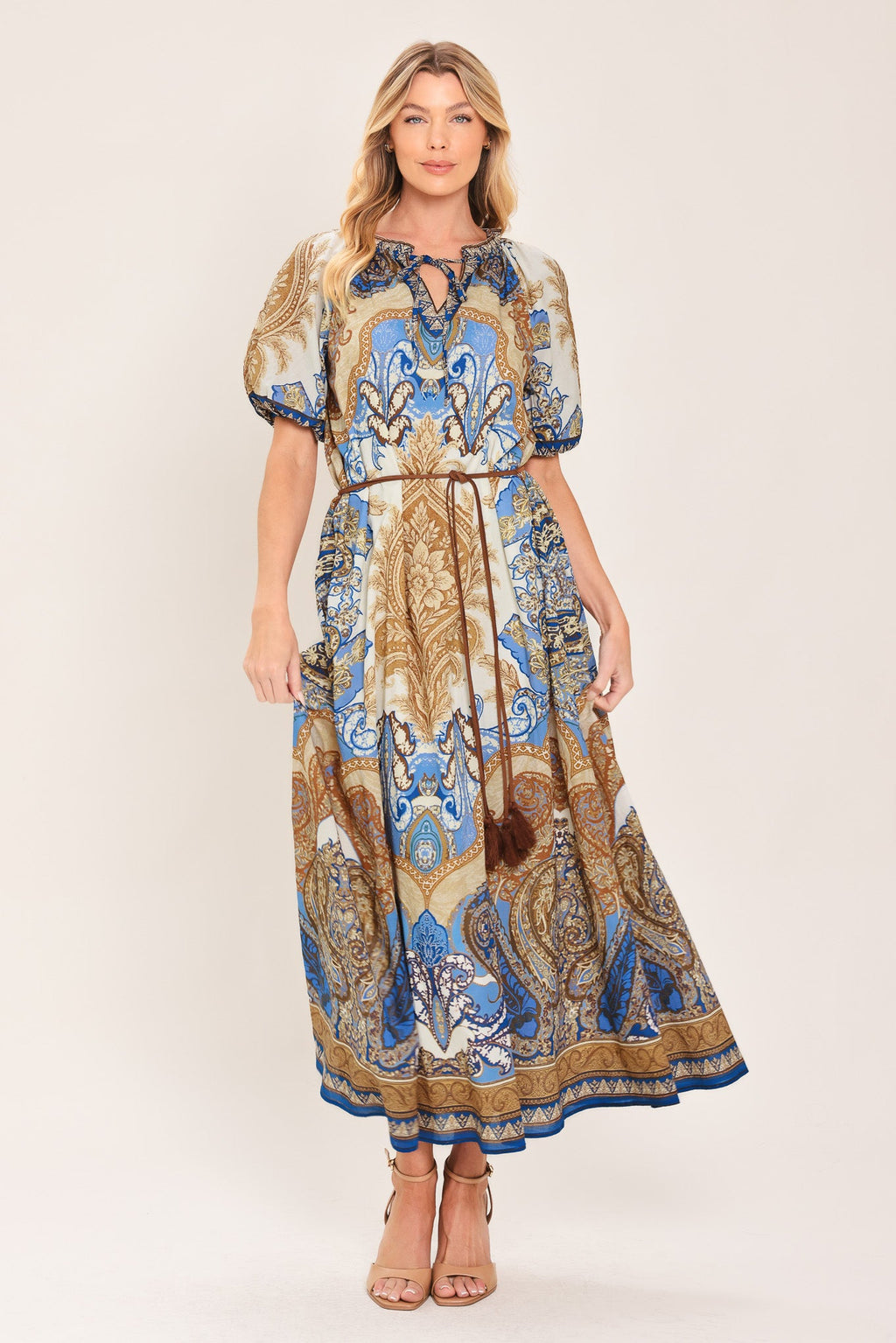 BAROQUE PAISLEY WOVEN MIDI DRESS