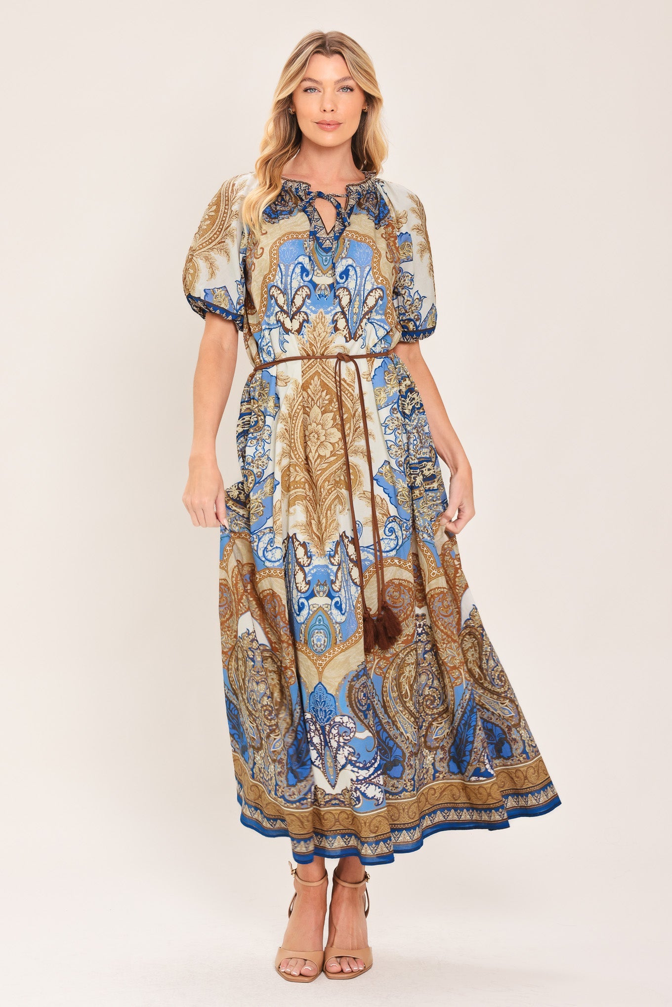BAROQUE PAISLEY WOVEN MIDI DRESS