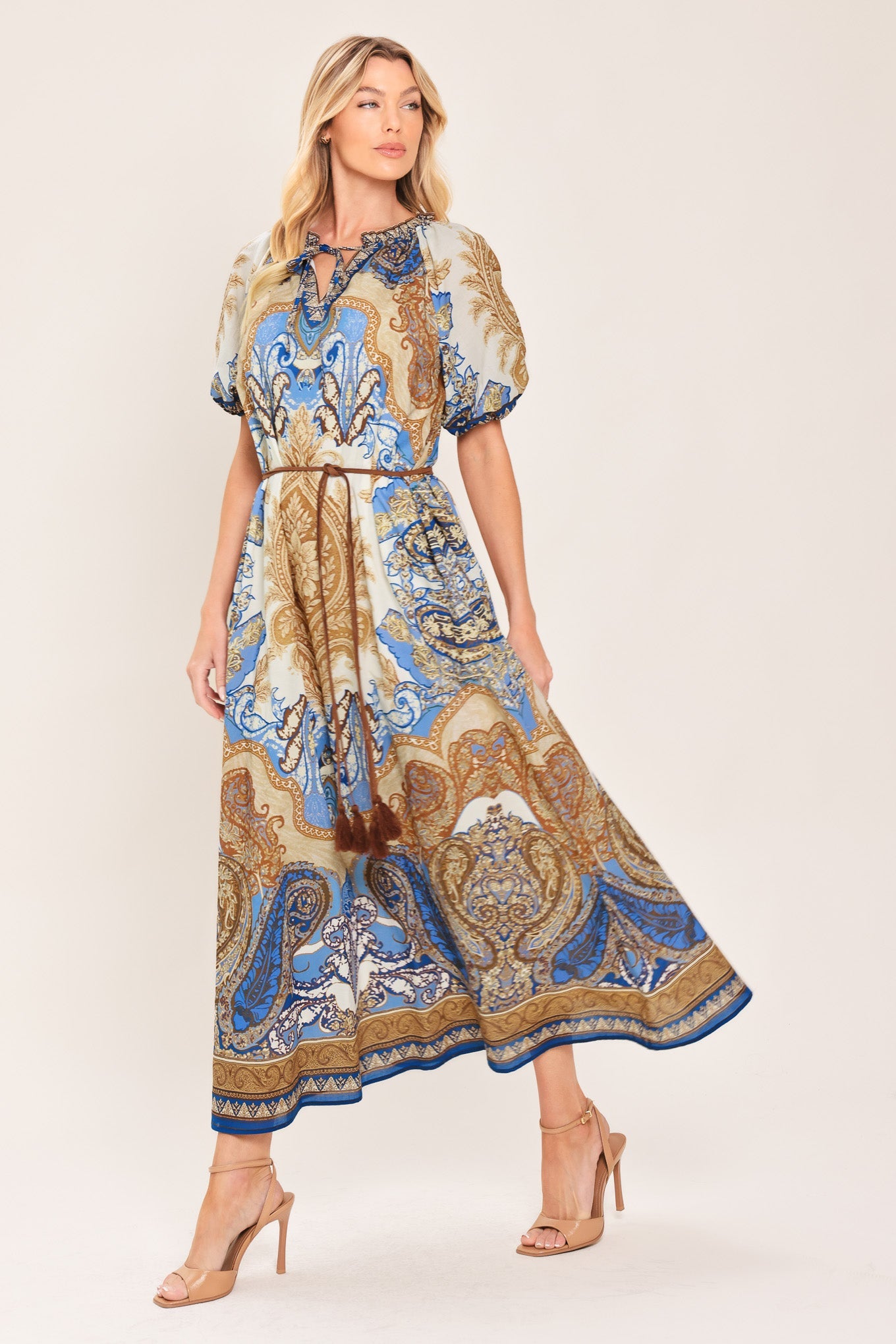 BAROQUE PAISLEY WOVEN MIDI DRESS