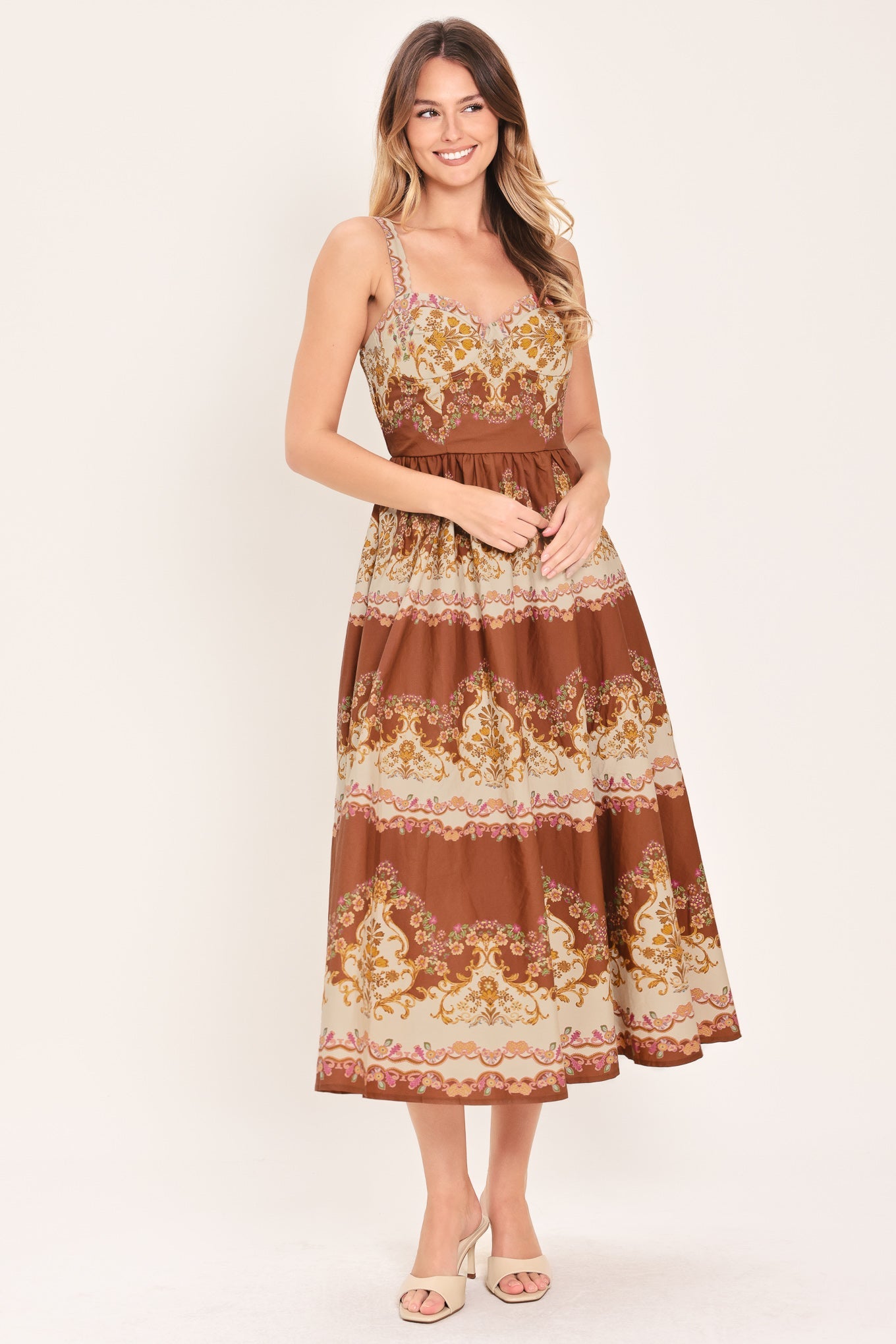 TOFFEE TREASURE WOVEN MIDI DRESS