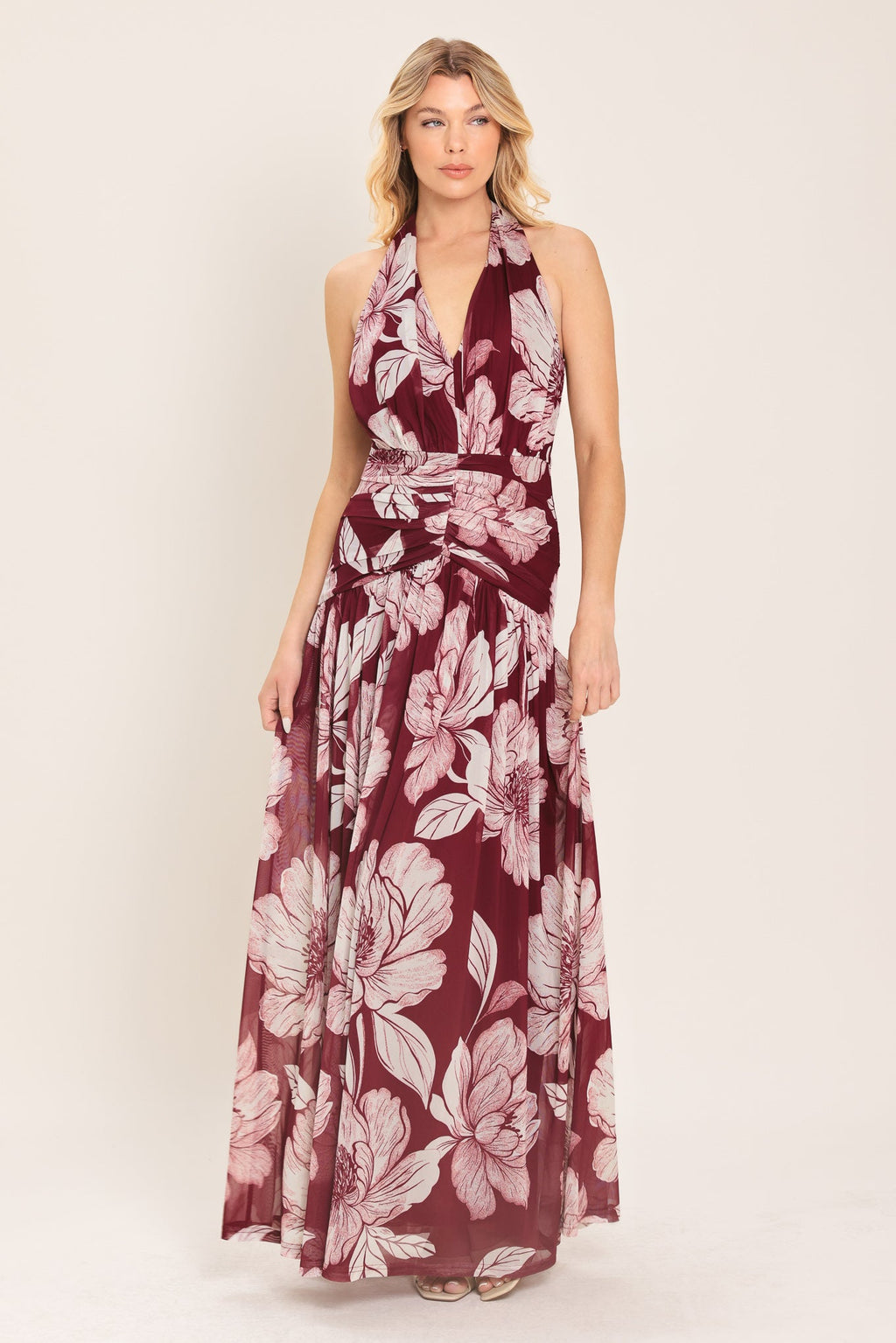 ROSEWOOD ROMANCE POWER MESH MAXI DRESS