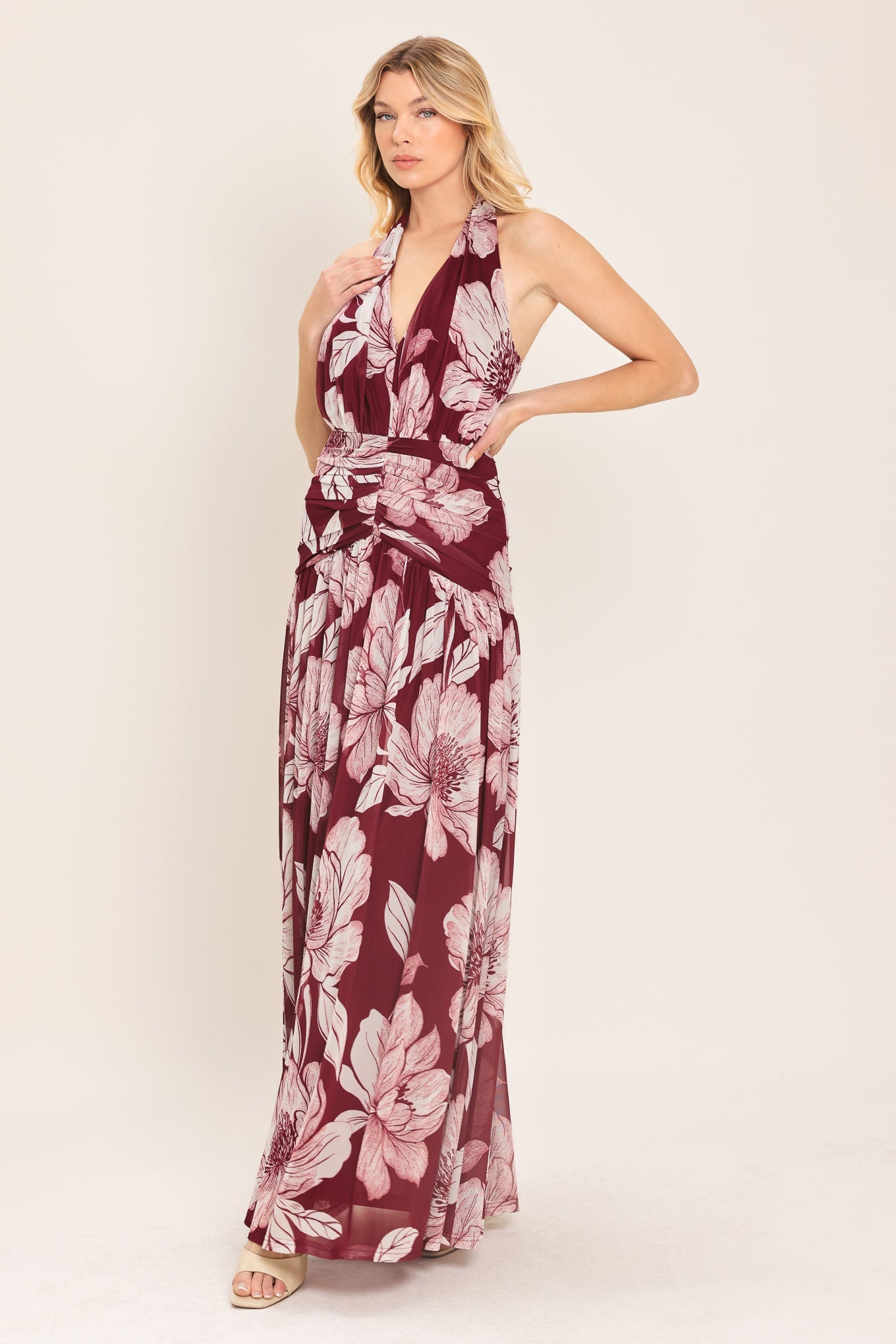 ROSEWOOD ROMANCE POWER MESH MAXI DRESS