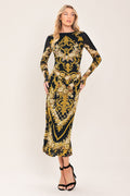 BAROQUE ROSE POWER MESH MIDI DRESS