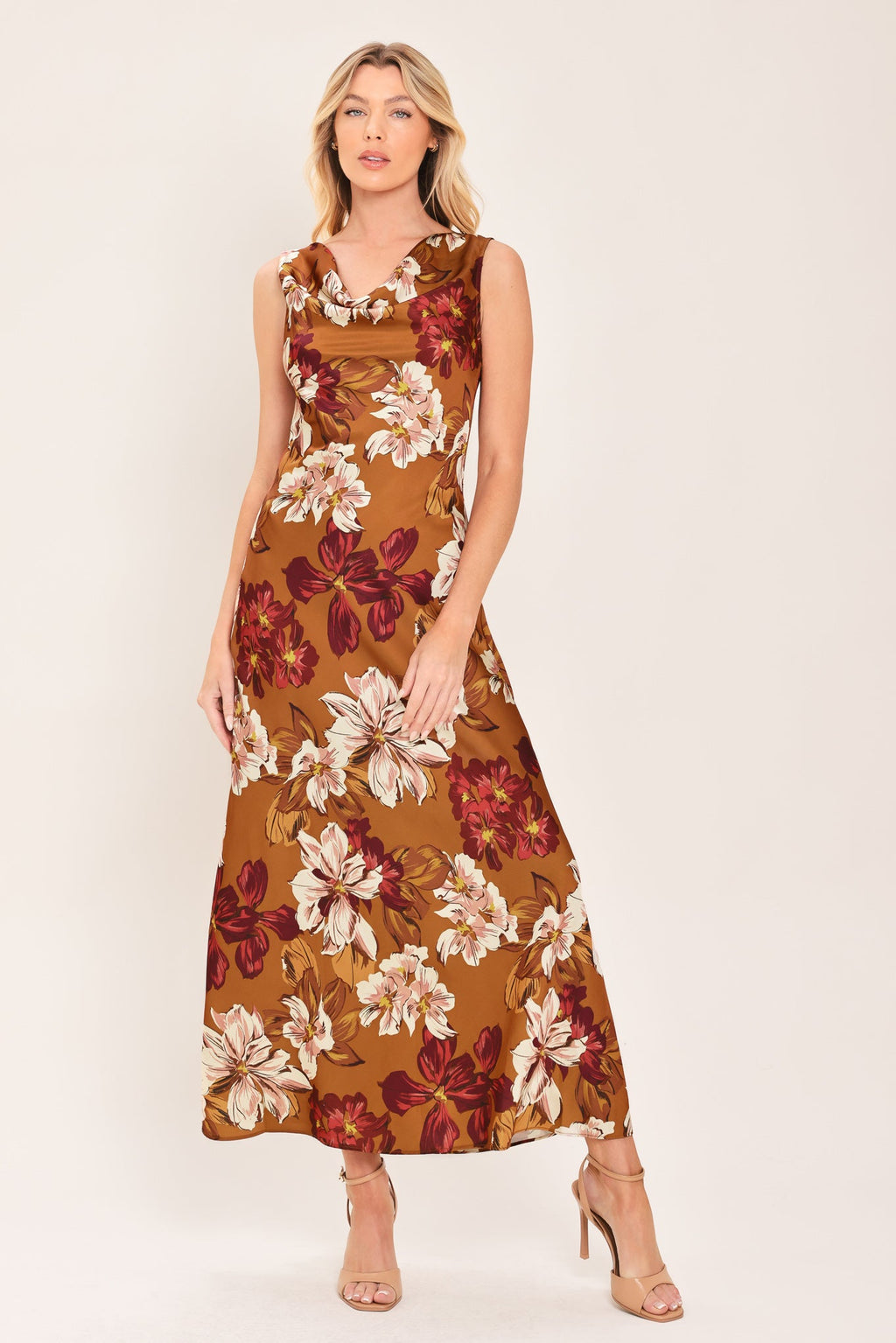 SPICED FLORAL WOVEN MIDI DRESS