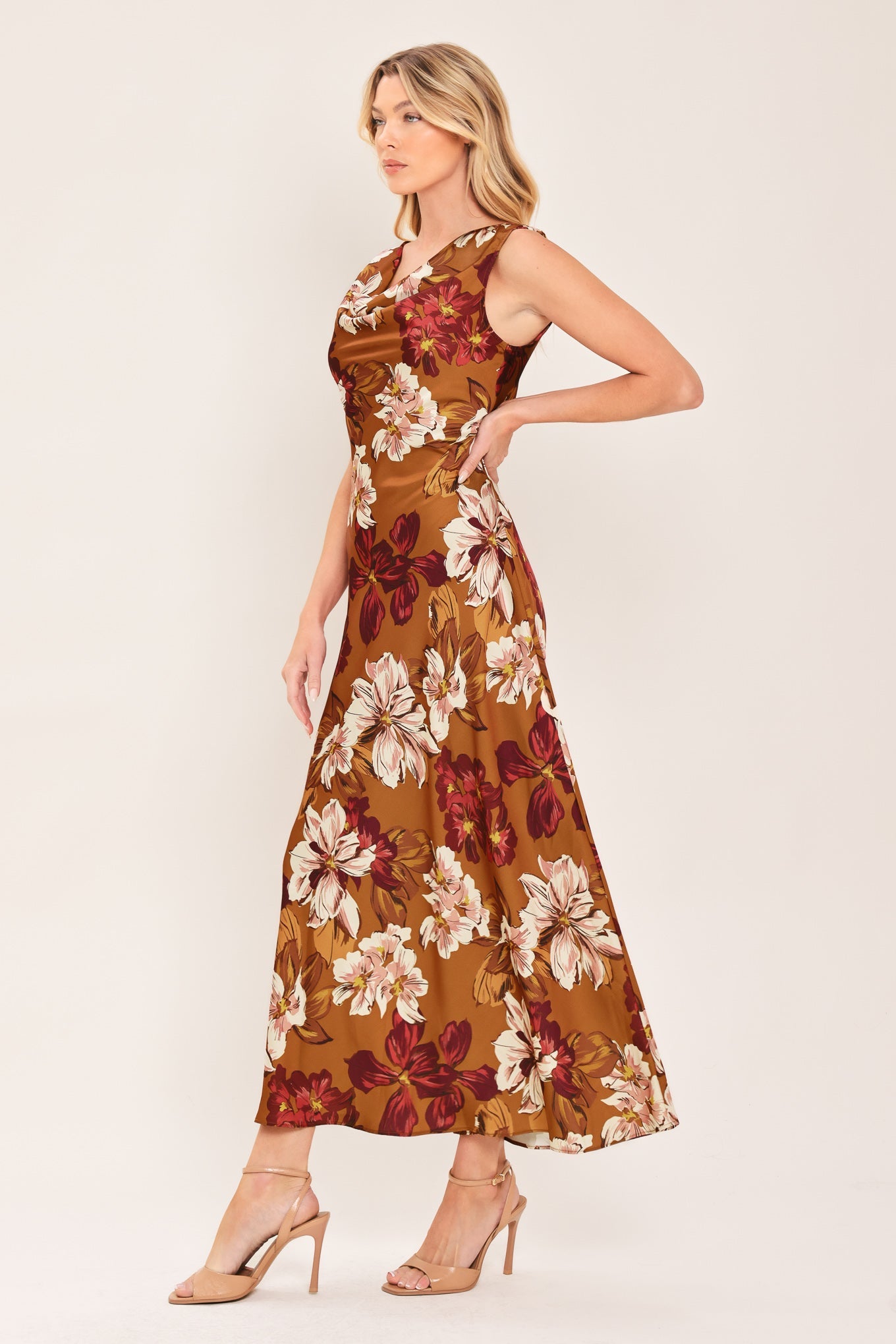 SPICED FLORAL WOVEN MIDI DRESS