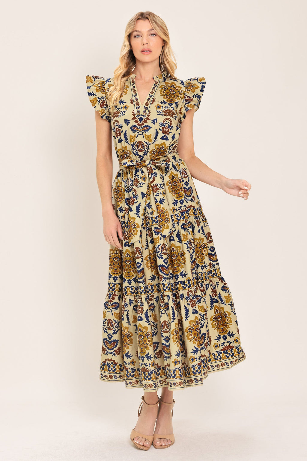 GOLDEN MEADOW WOVEN MIDI DRESS