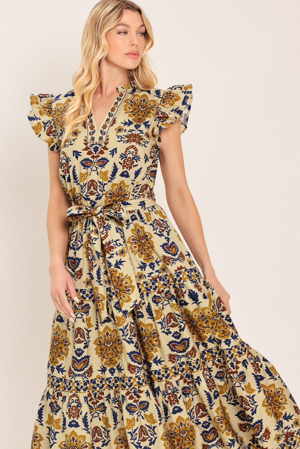 GOLDEN MEADOW WOVEN MIDI DRESS
