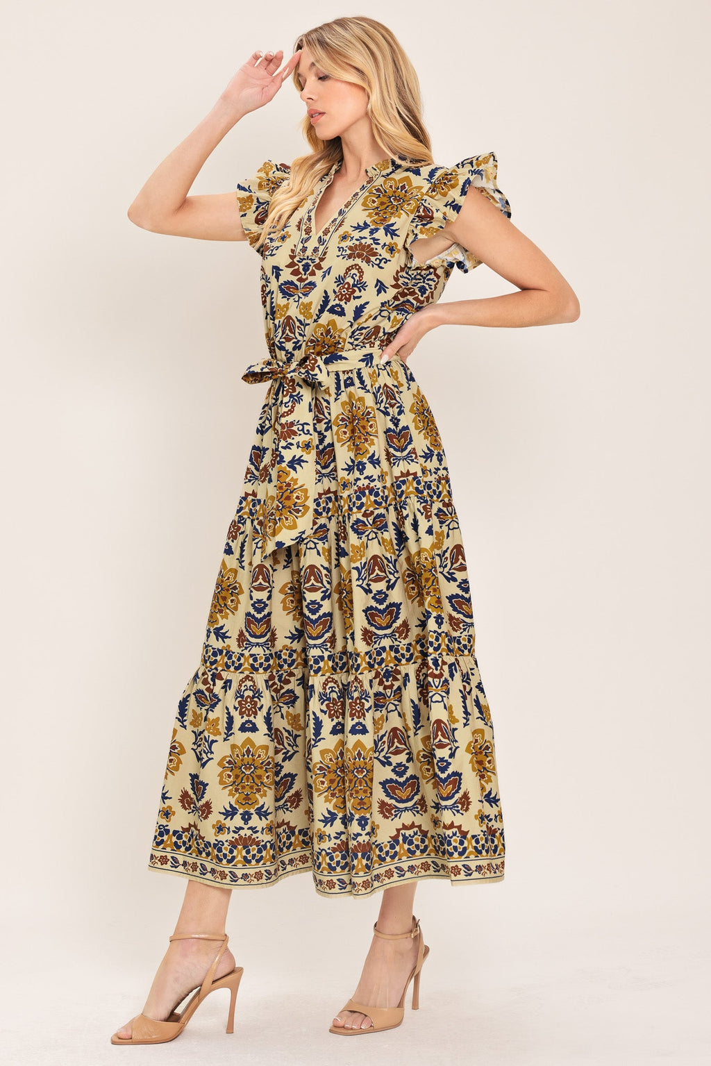 GOLDEN MEADOW WOVEN MIDI DRESS