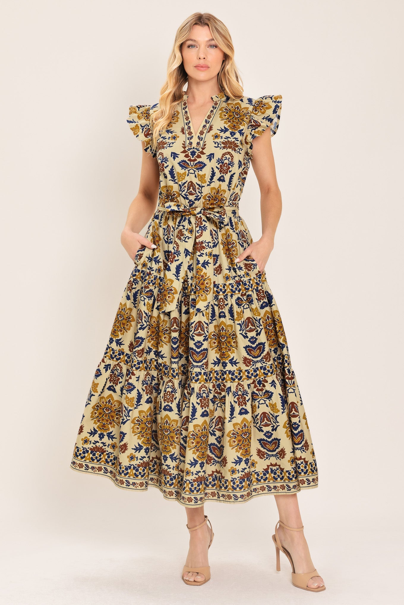 GOLDEN MEADOW WOVEN MIDI DRESS