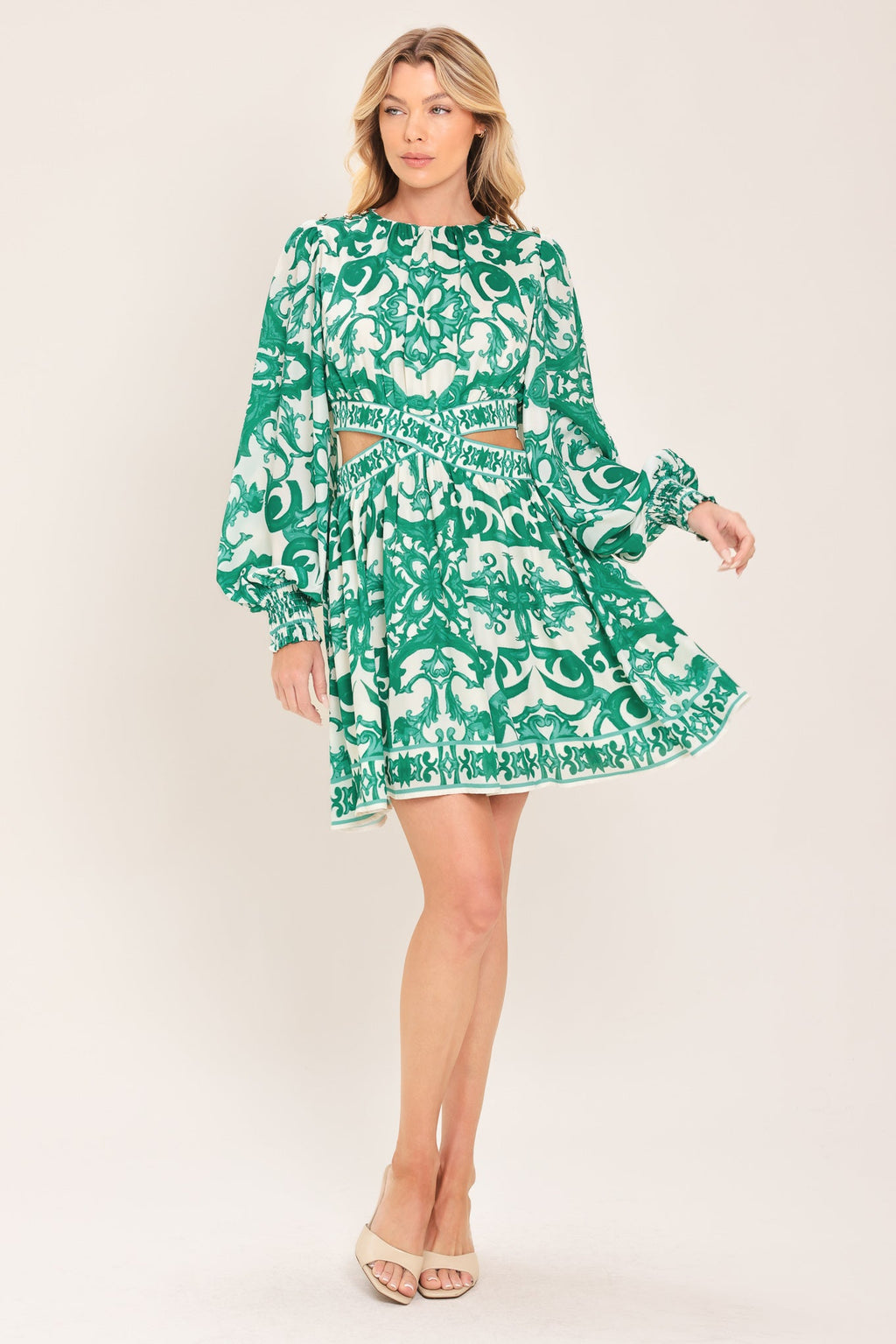 EMERALD FRESCO WOVEN MINI DRESS