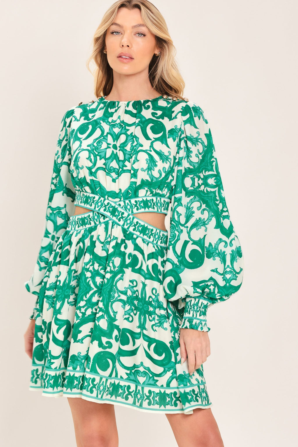 EMERALD FRESCO WOVEN MINI DRESS
