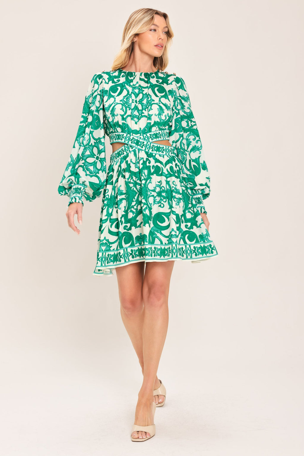 EMERALD FRESCO WOVEN MINI DRESS