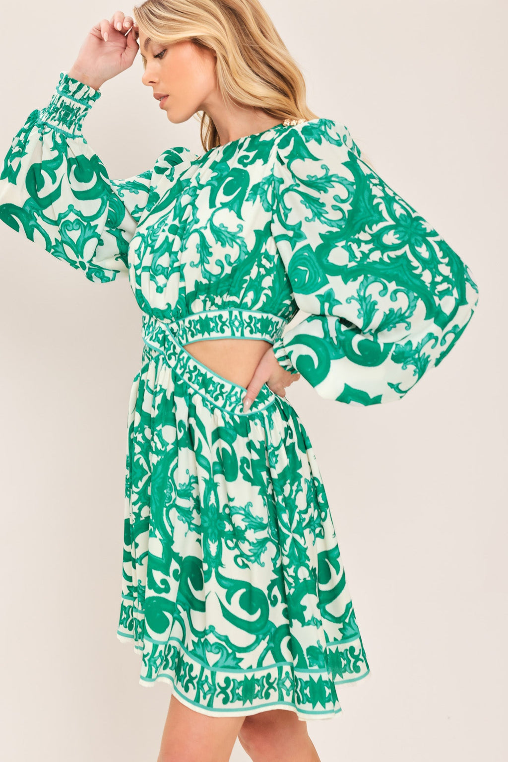EMERALD FRESCO WOVEN MINI DRESS