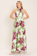 FUCHSIA ROSE HALTER WOVEN MAXI DRESS