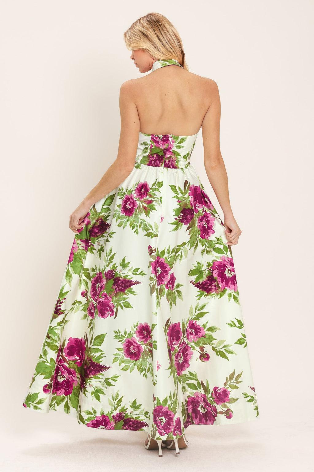 FUCHSIA ROSE HALTER WOVEN MAXI DRESS