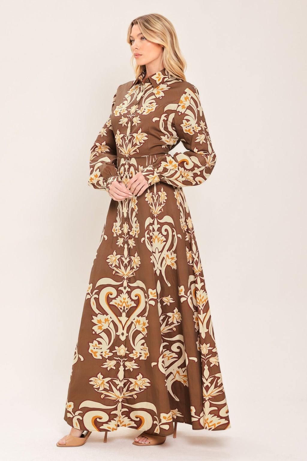 AMBER MEDALLION WOVEN SHIRT MAXI DRESS
