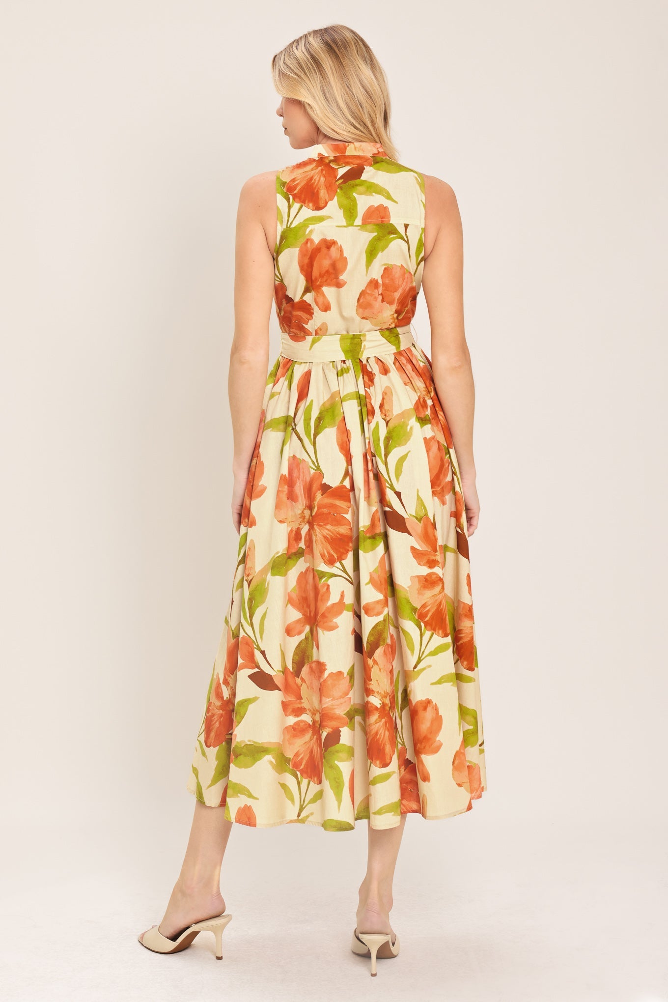 APRICOT SUNSET WOVEN MIDI DRESS