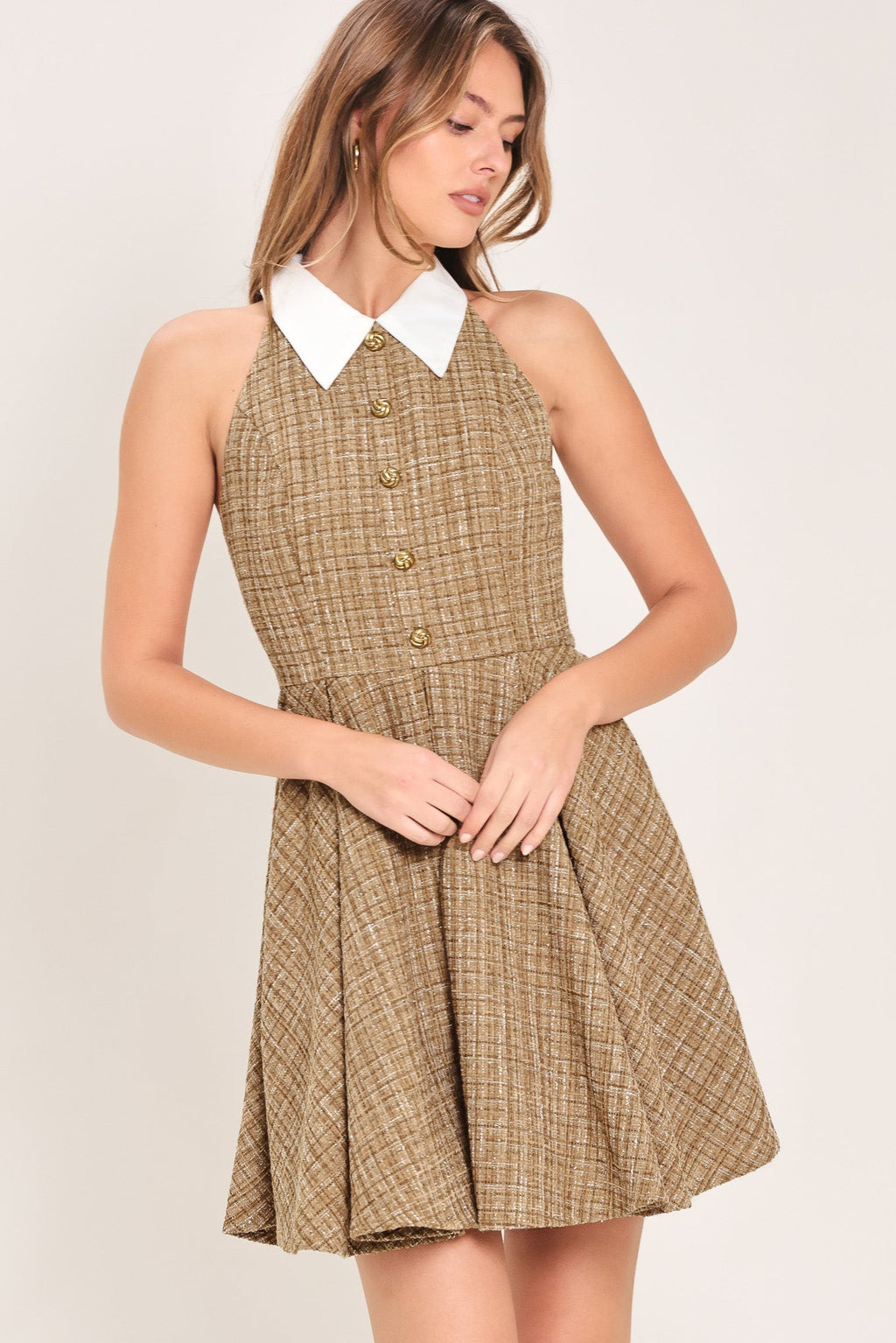 CAMBRIDGE COLLAR WOVEN TWEED MINI DRESS