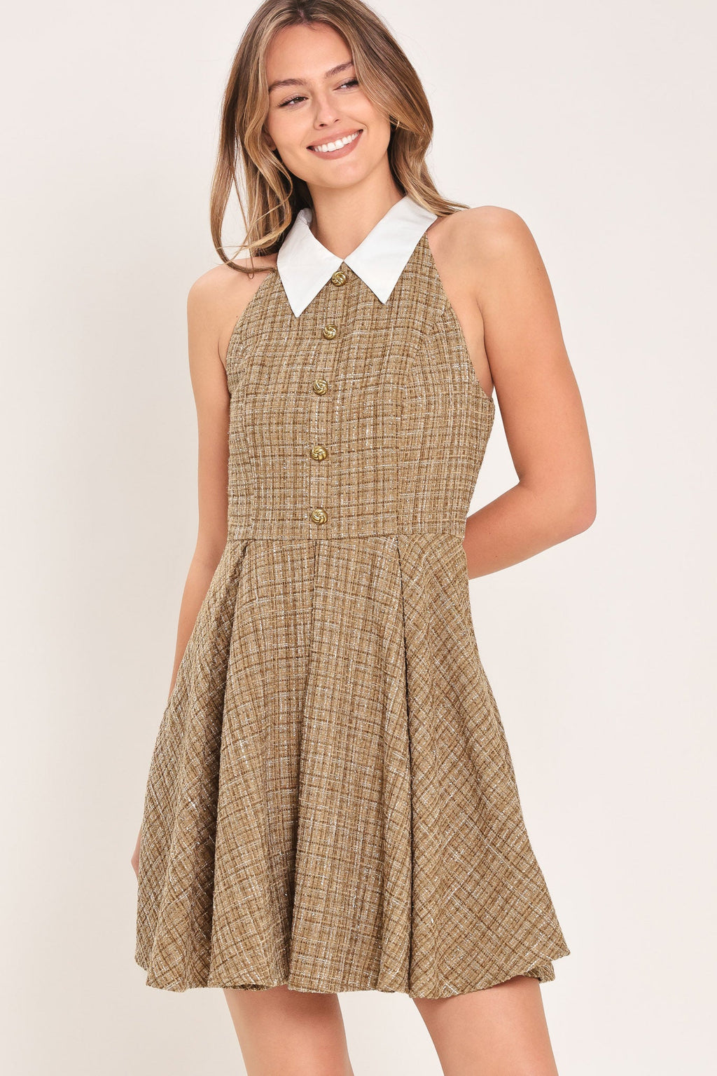 CAMBRIDGE COLLAR WOVEN TWEED MINI DRESS