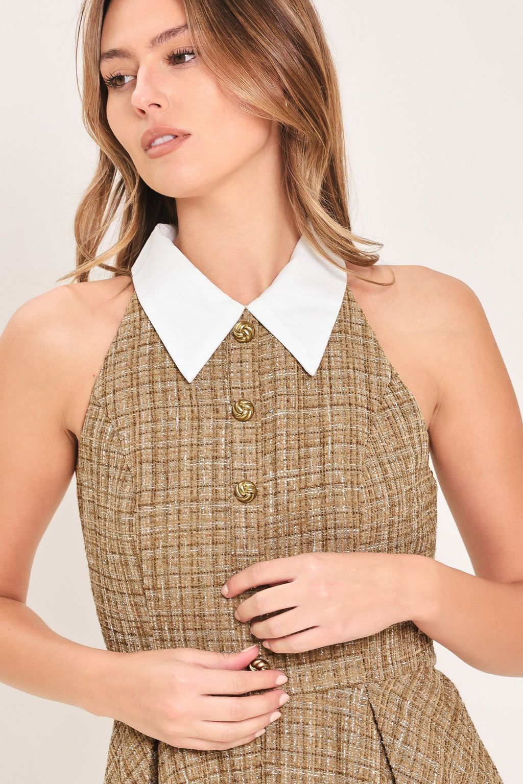 CAMBRIDGE COLLAR WOVEN TWEED MINI DRESS