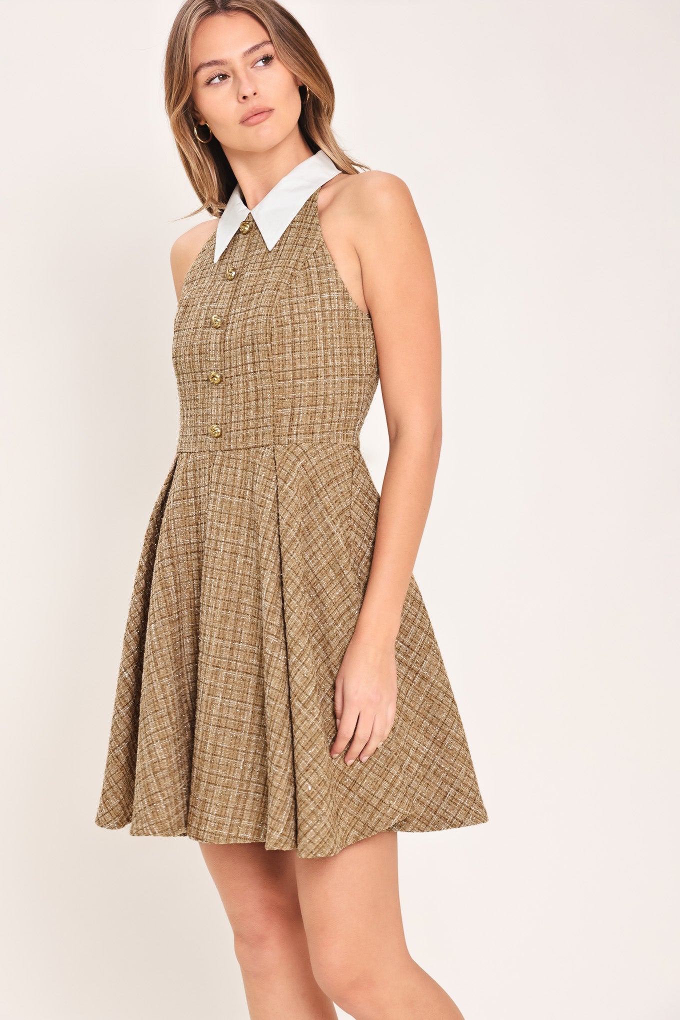 CAMBRIDGE COLLAR WOVEN TWEED MINI DRESS