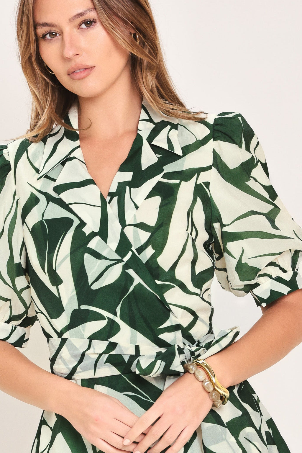 BOTANICAL BREEZE WOVEN TRUE WRAP MIDI DRESS