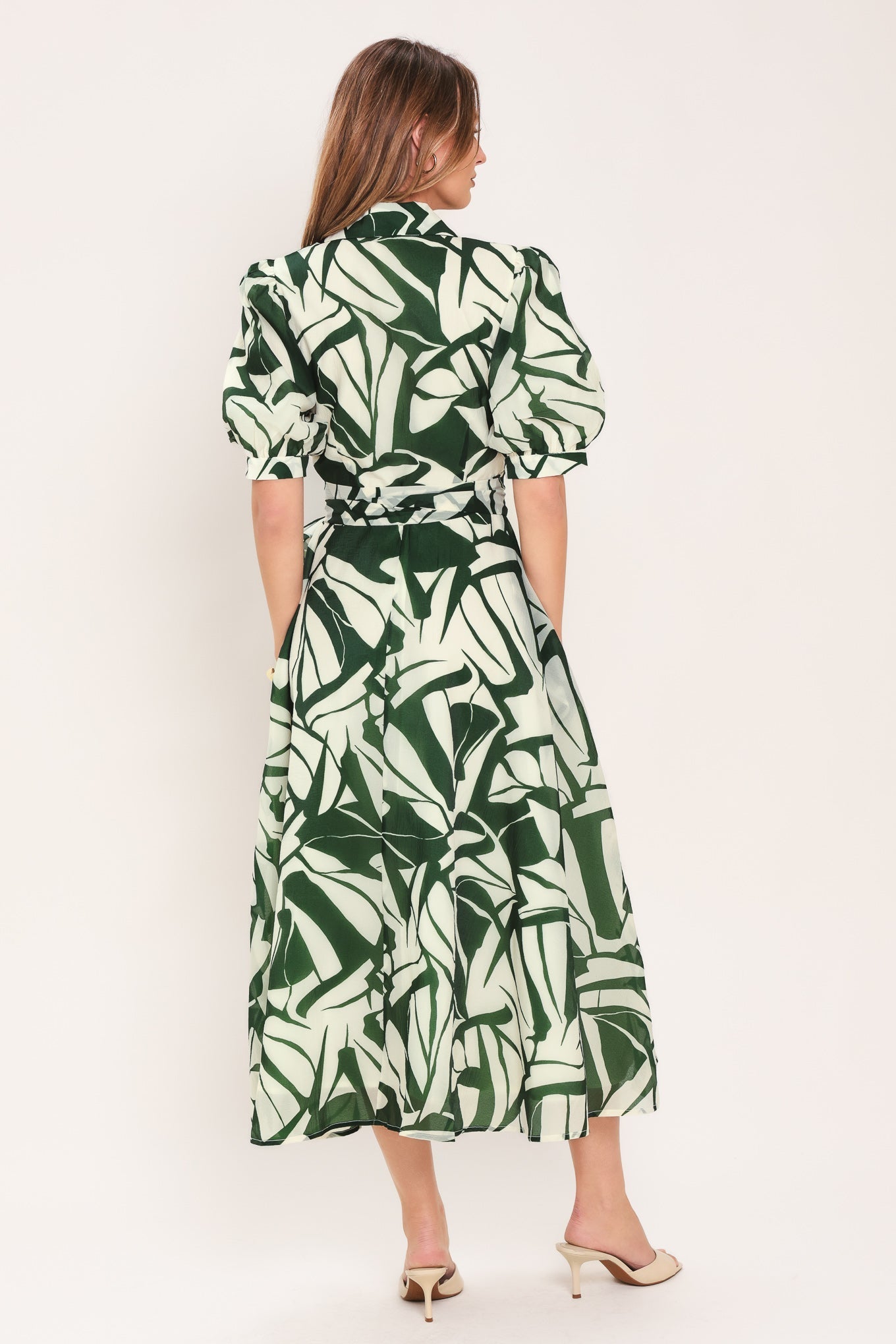 BOTANICAL BREEZE WOVEN TRUE WRAP MIDI DRESS