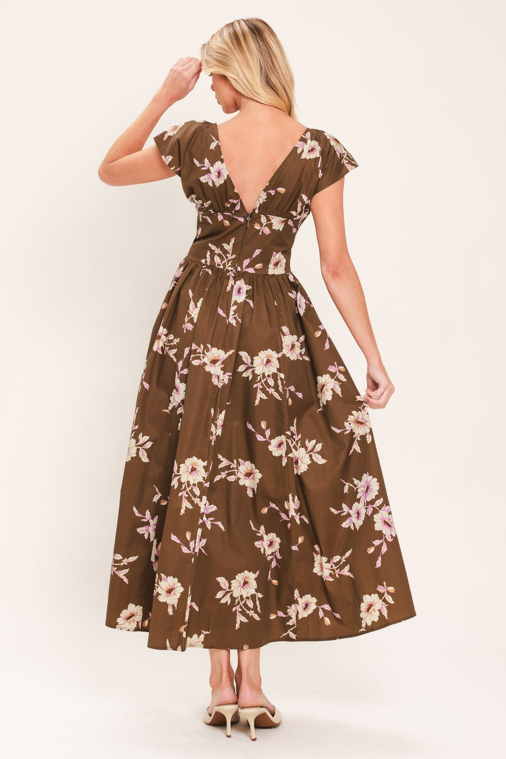 BROWN DAISY WOVEN MIDI DRESS