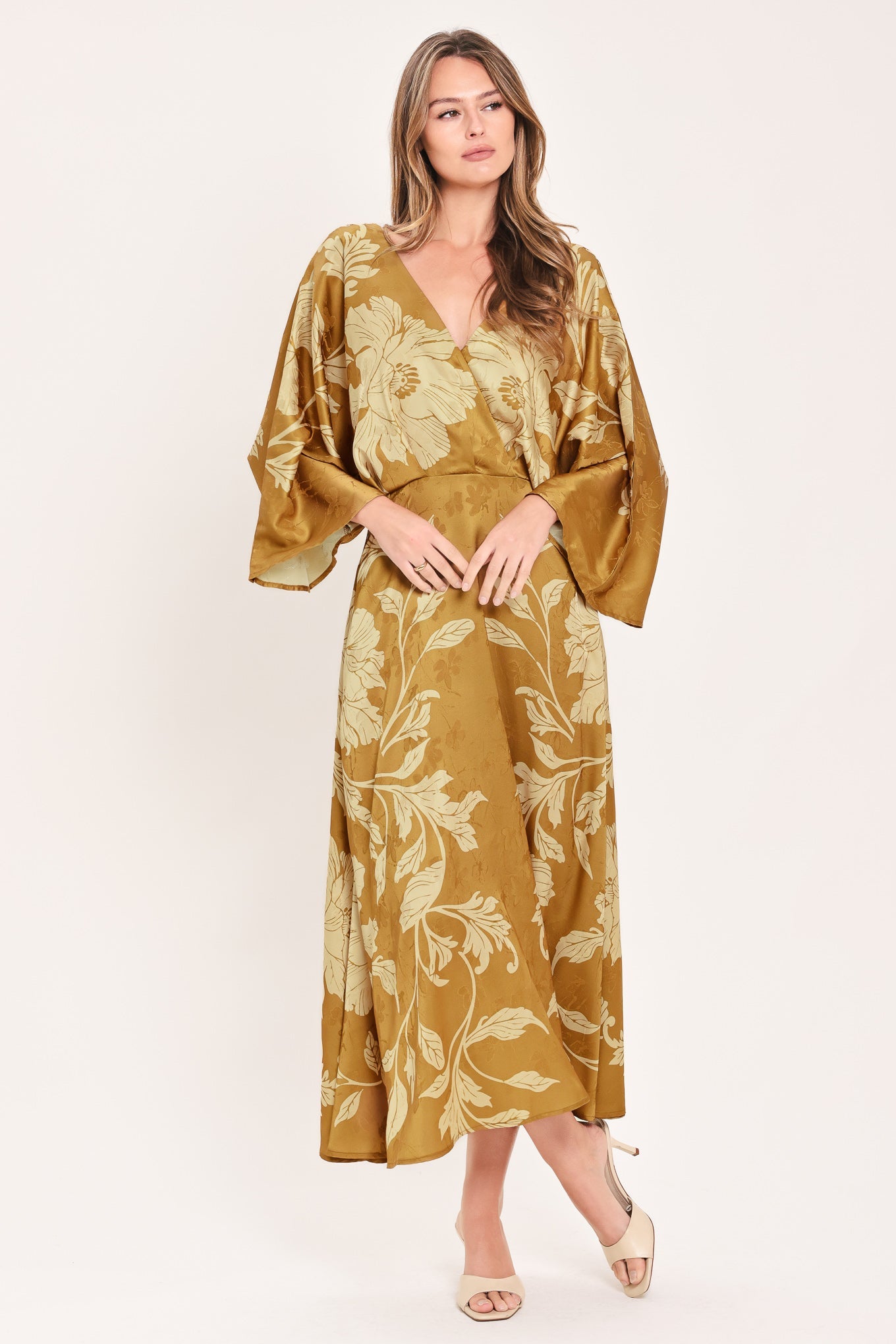 BUTTERSCOTCH BLOSSOM WOVEN MIDI DRESS