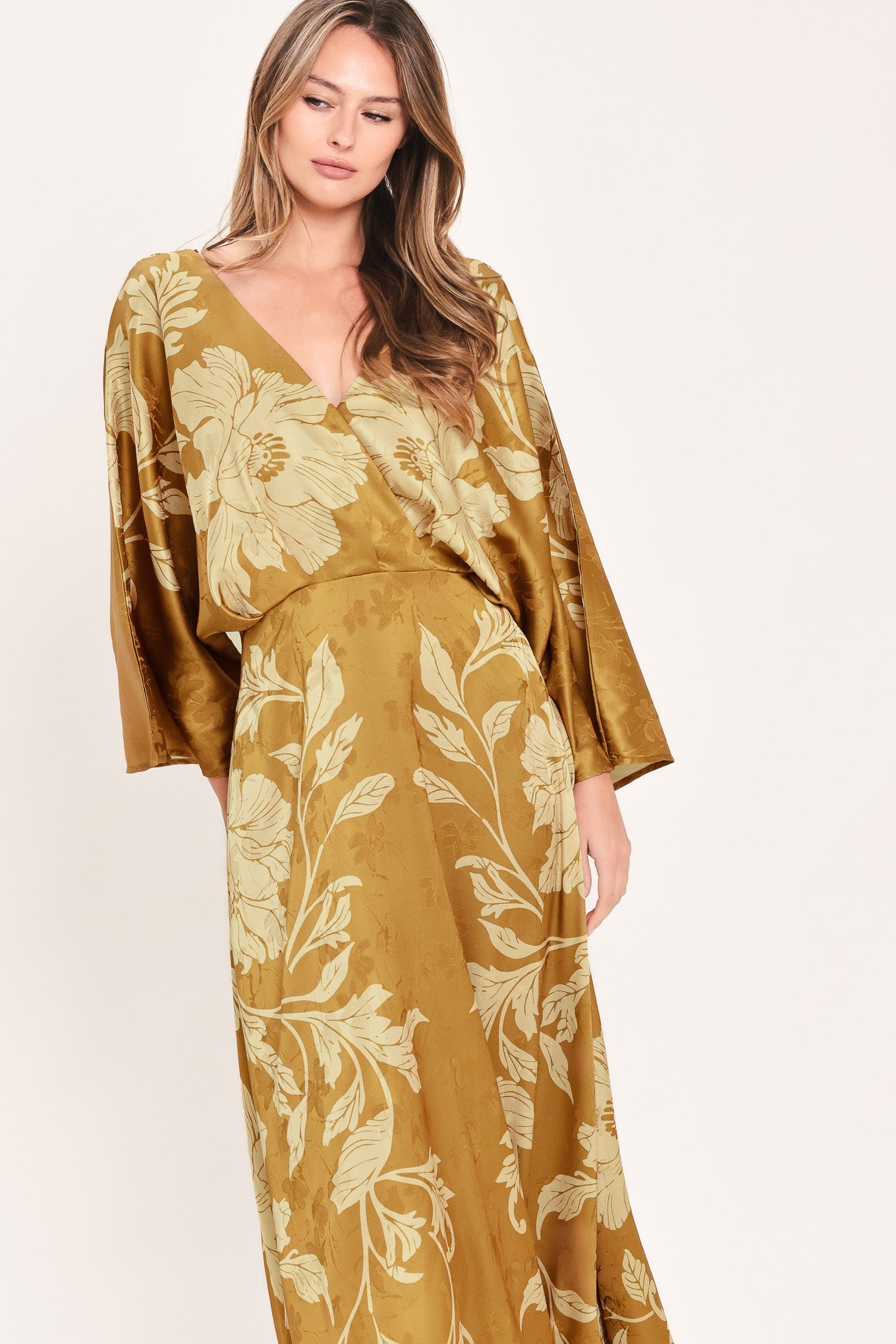 BUTTERSCOTCH BLOSSOM WOVEN MIDI DRESS