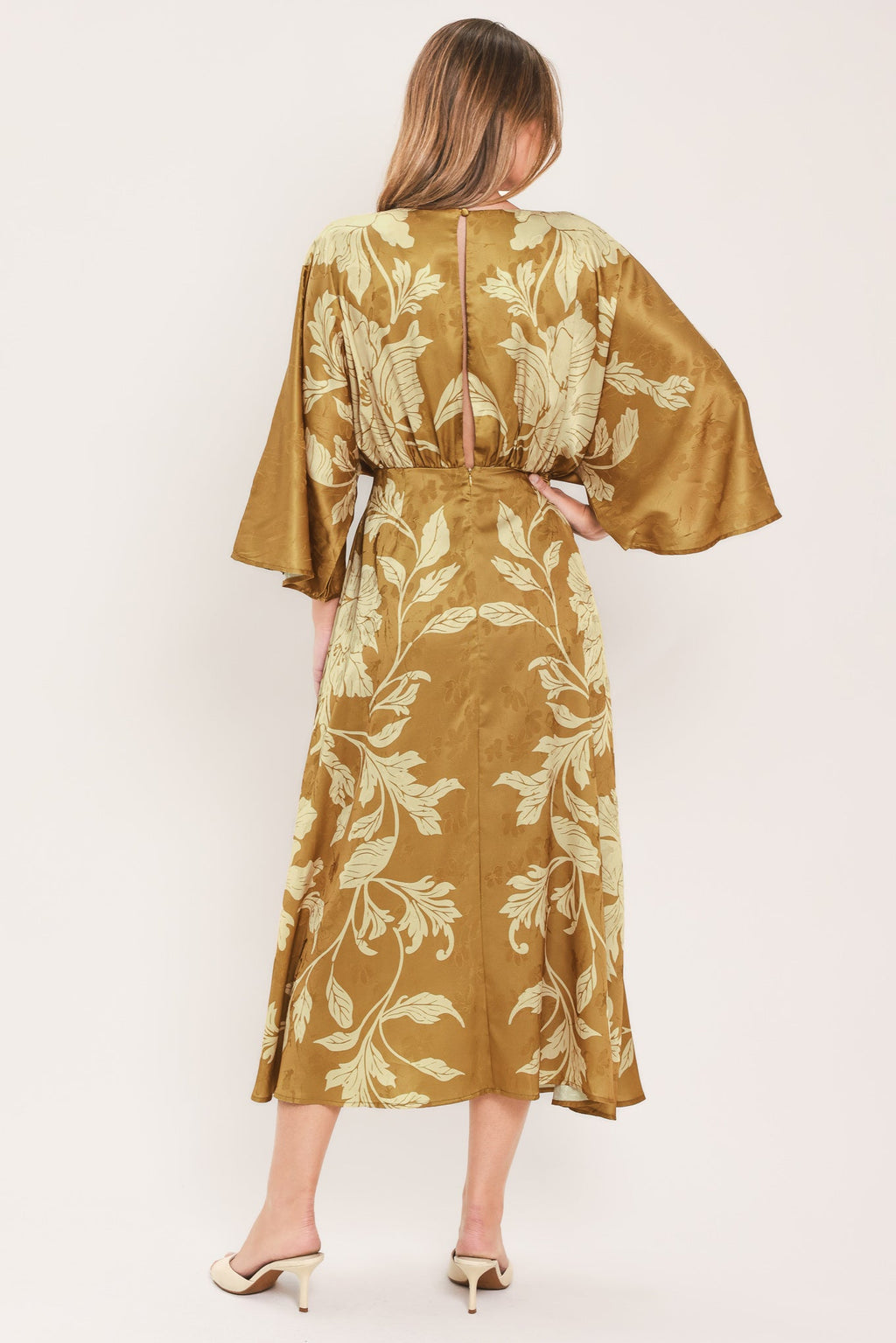 BUTTERSCOTCH BLOSSOM WOVEN MIDI DRESS