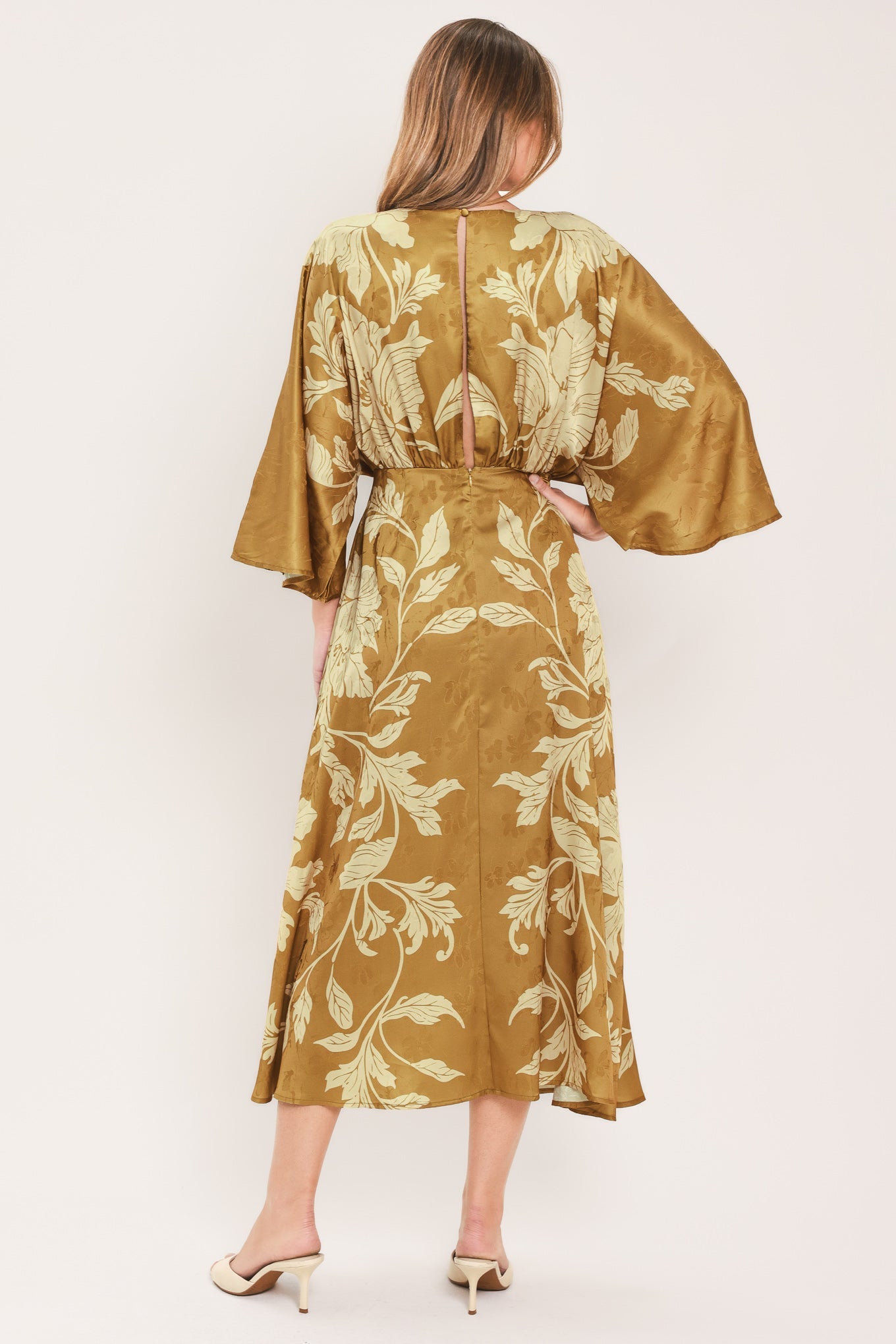 BUTTERSCOTCH BLOSSOM WOVEN MIDI DRESS