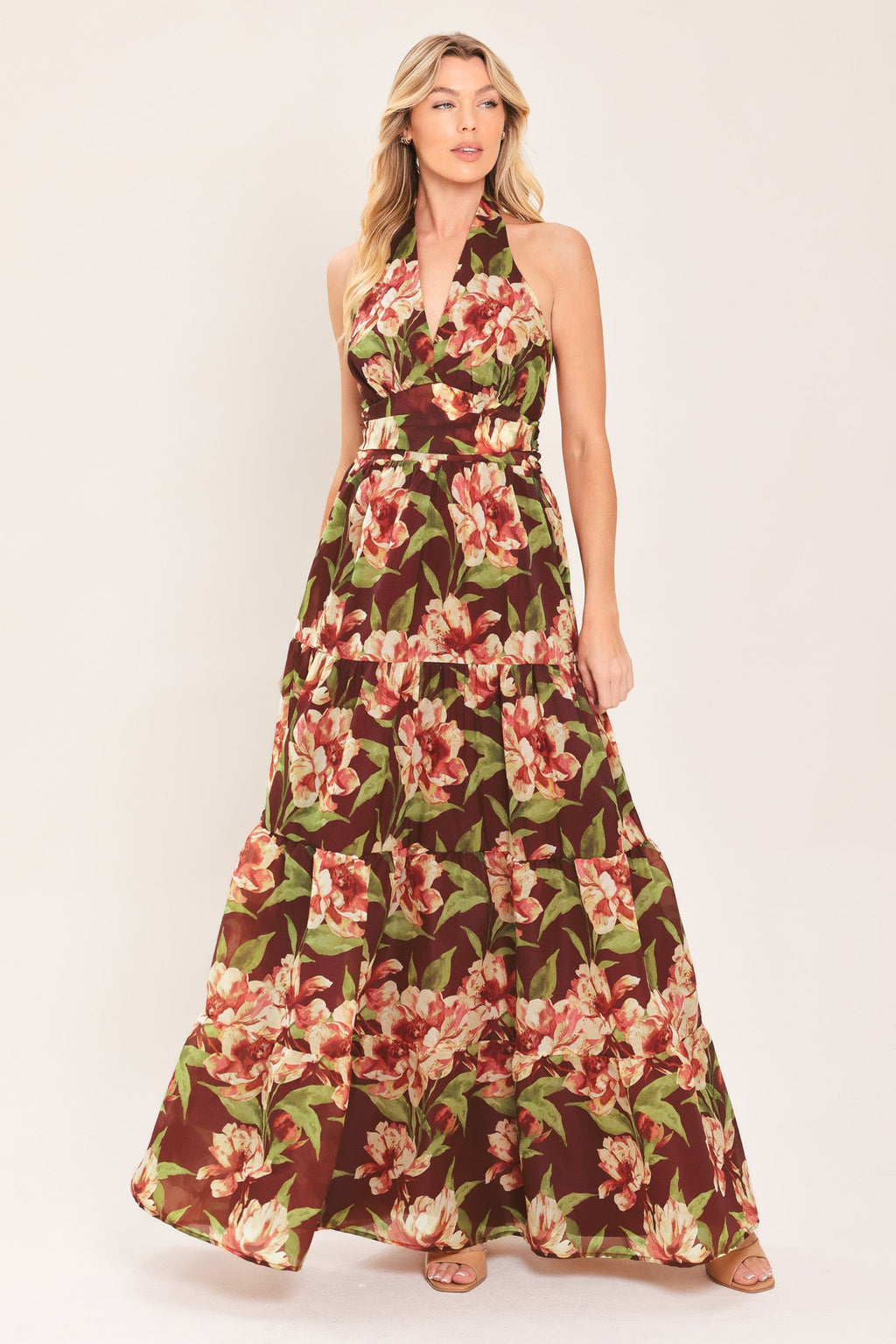 MERLOT MAGNOLIA WOVEN MAXI DRESS