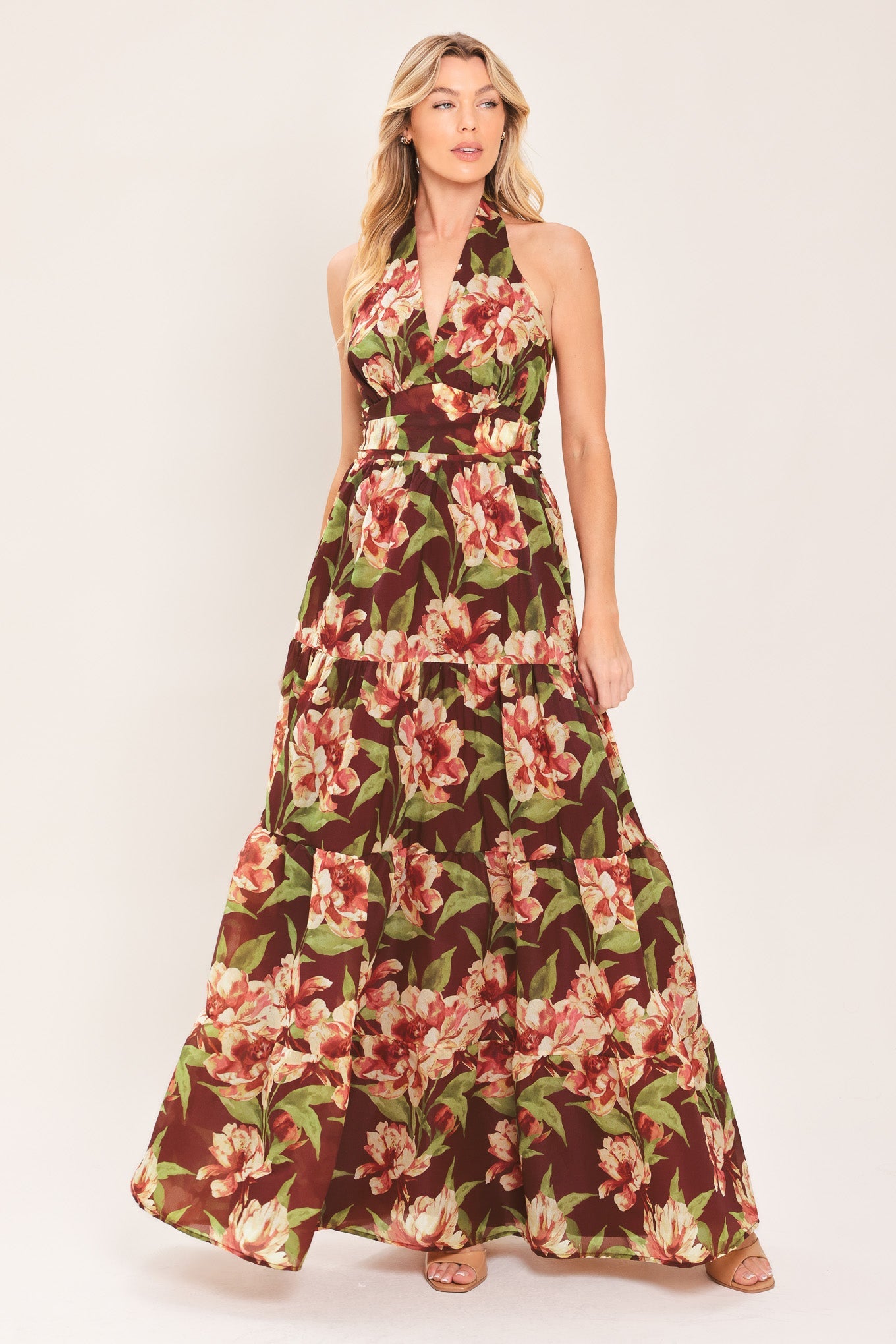 MERLOT MAGNOLIA WOVEN MAXI DRESS