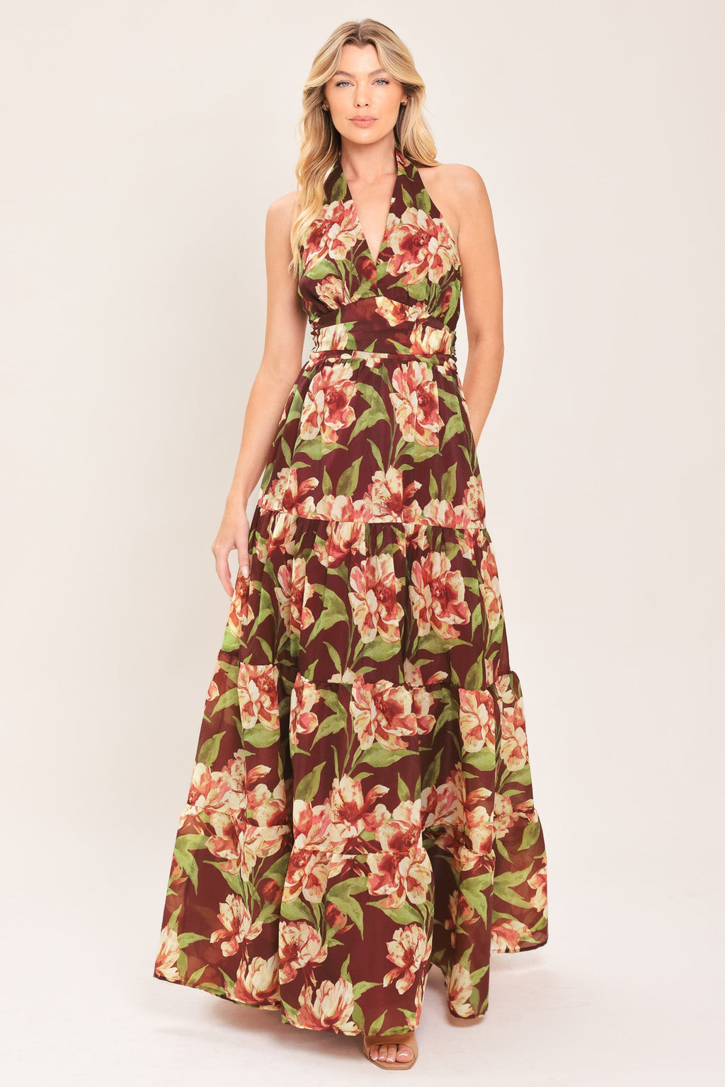 MERLOT MAGNOLIA WOVEN MAXI DRESS