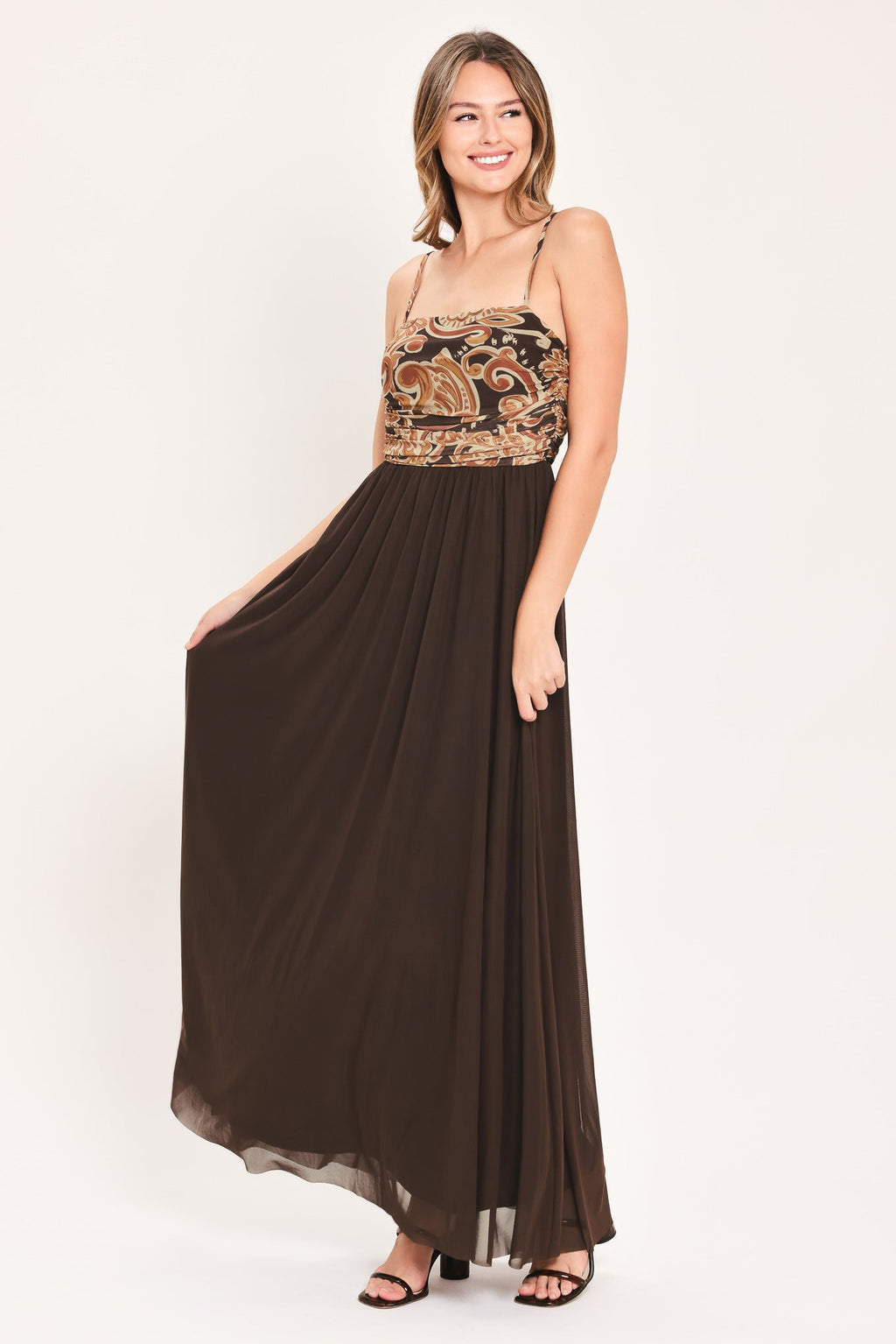 AUTUMN ARABESQUE KISS POWER MESH MAXI DRESS