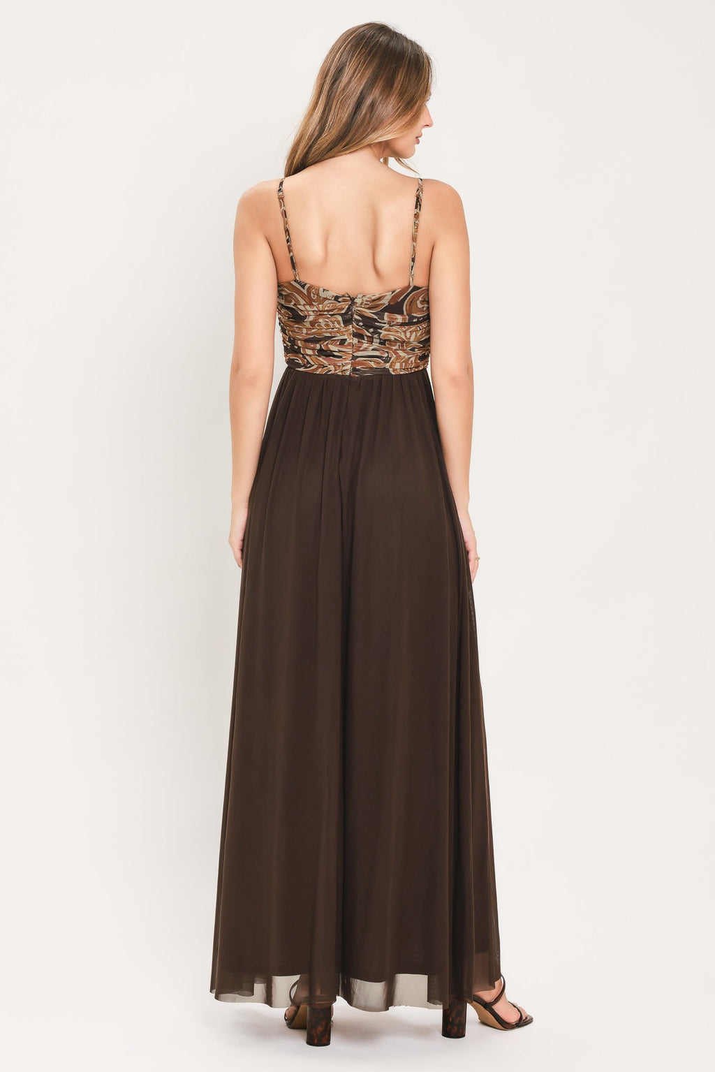 AUTUMN ARABESQUE KISS POWER MESH MAXI DRESS