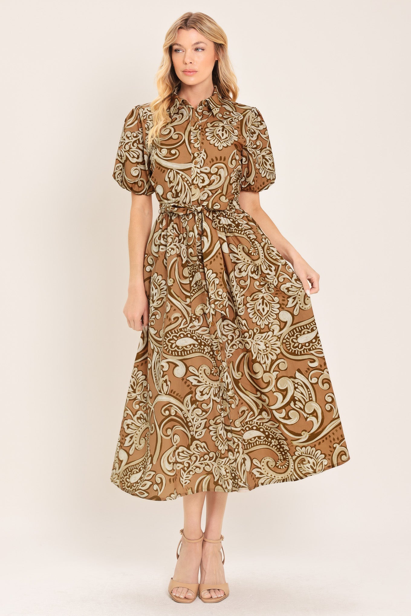 VINTAGE PAISLEY WOVEN MIDI DRESS