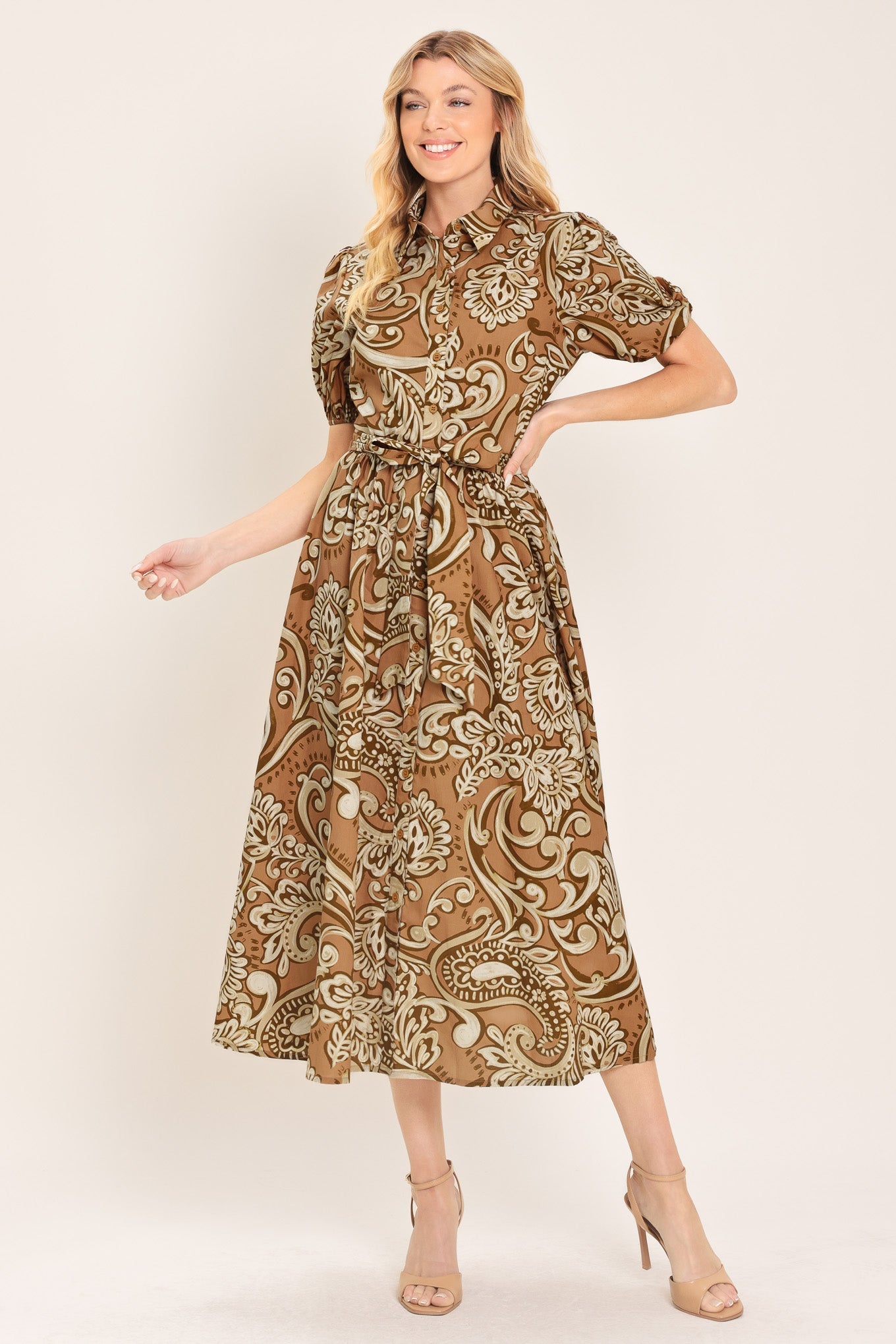 VINTAGE PAISLEY WOVEN MIDI DRESS